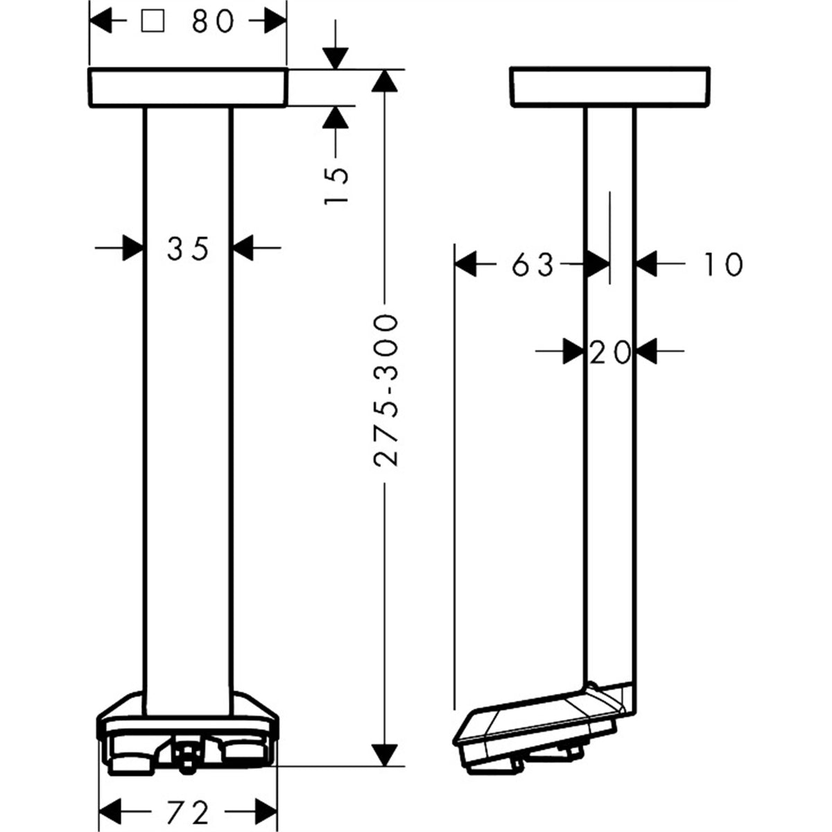 AXOR-ShowerSphere-Ceiling-connector-300-mm-for-overhead-shower-2jet-39768-technical-01