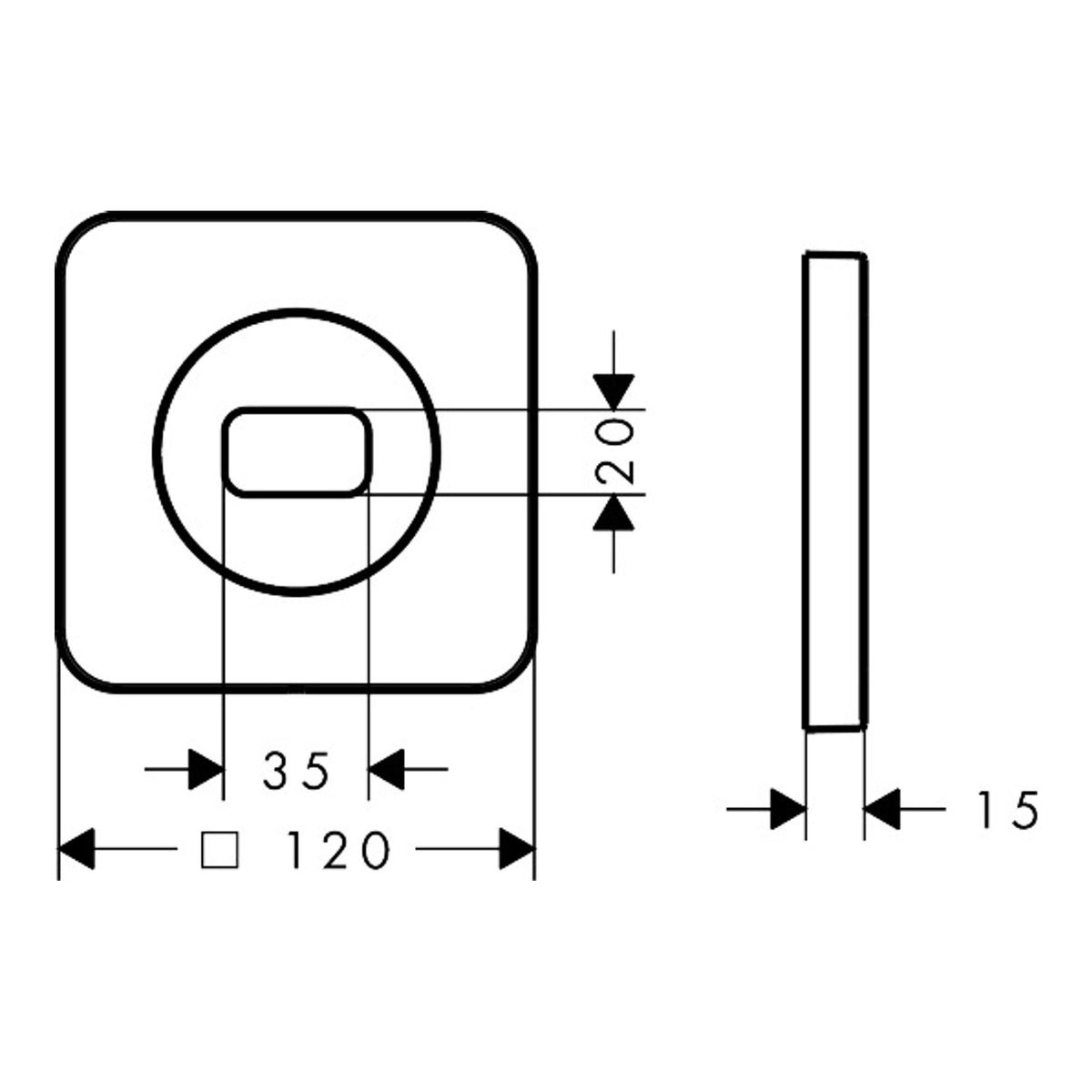 AXOR ShowerSphere Escutcheon 120/120 softsquare Scale drawing / שרטוט מידות