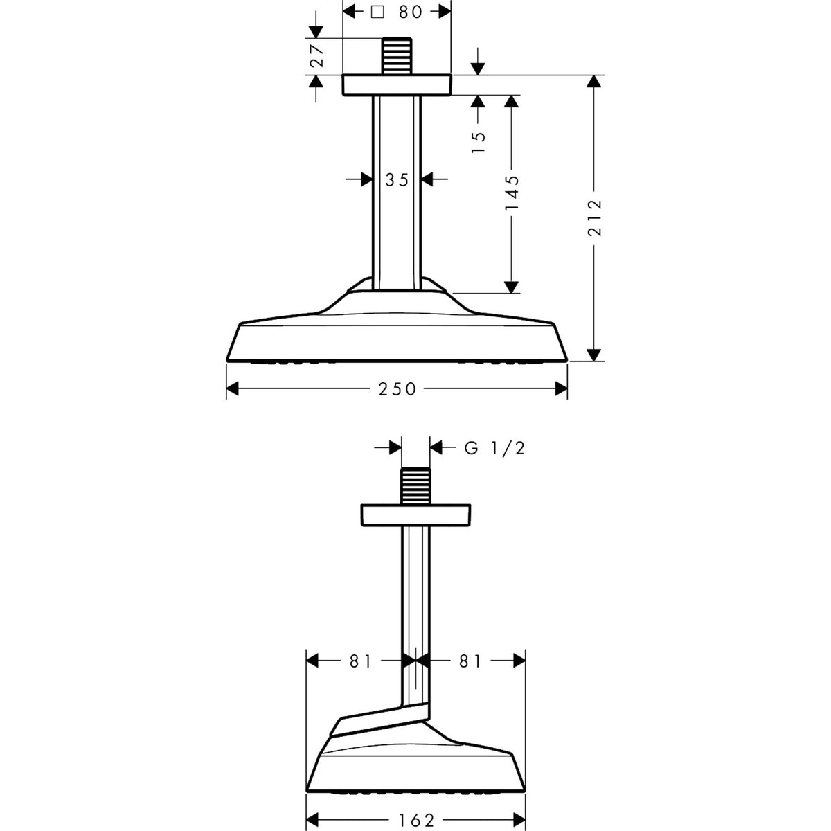 AXOR-ShowerSphere-Overhead-shower-250-160-1jet-EcoSmart-with-ceiling-connector-39764-technical-02