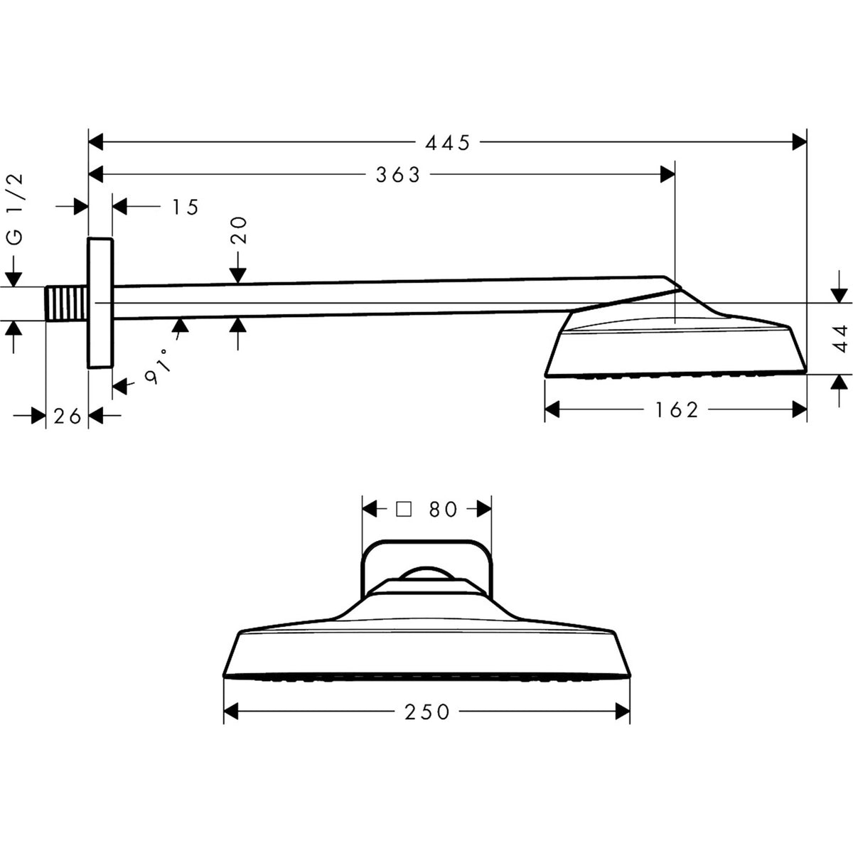 AXOR-ShowerSphere-Overhead-shower-250-160-1jet-with-shower-arm-39754-technical-02