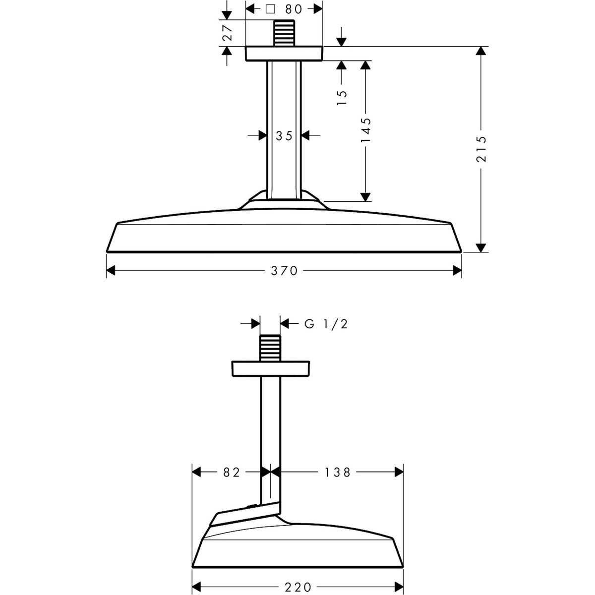 AXOR-ShowerSphere-Overhead-shower-370-220-1jet-EcoSmart-with-ceiling-connector-39761-technical-02