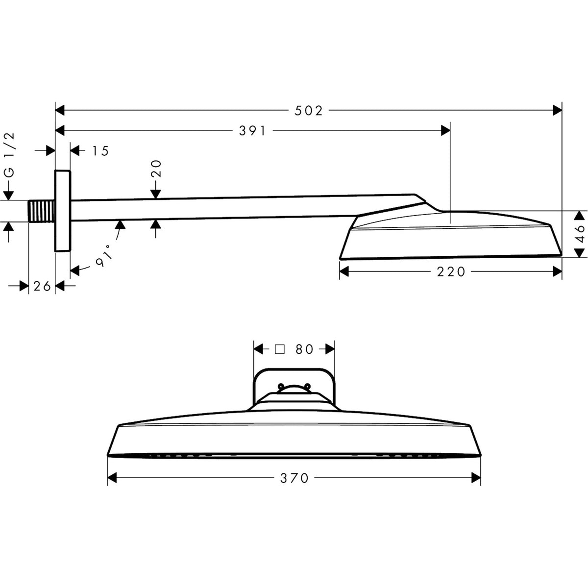 AXOR-ShowerSphere-Overhead-shower-370-220-1jet-with-shower-arm-39748-technical-02