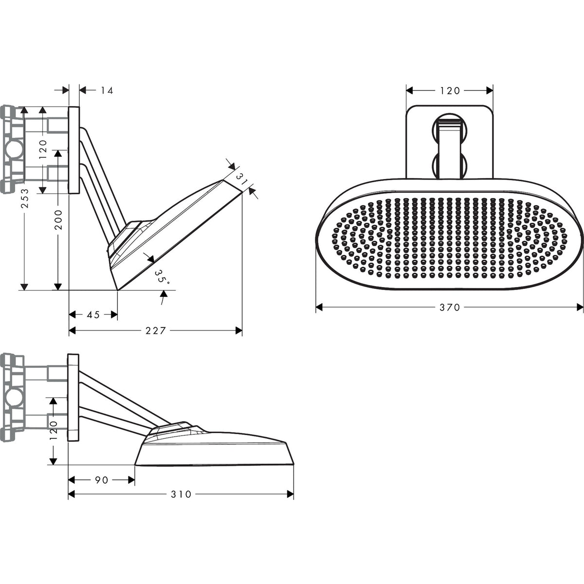 AXOR-ShowerSphere-Overhead-shower-370-220-2jet-EcoSmart-with-adjustable-shower-arm-39746-technical-02