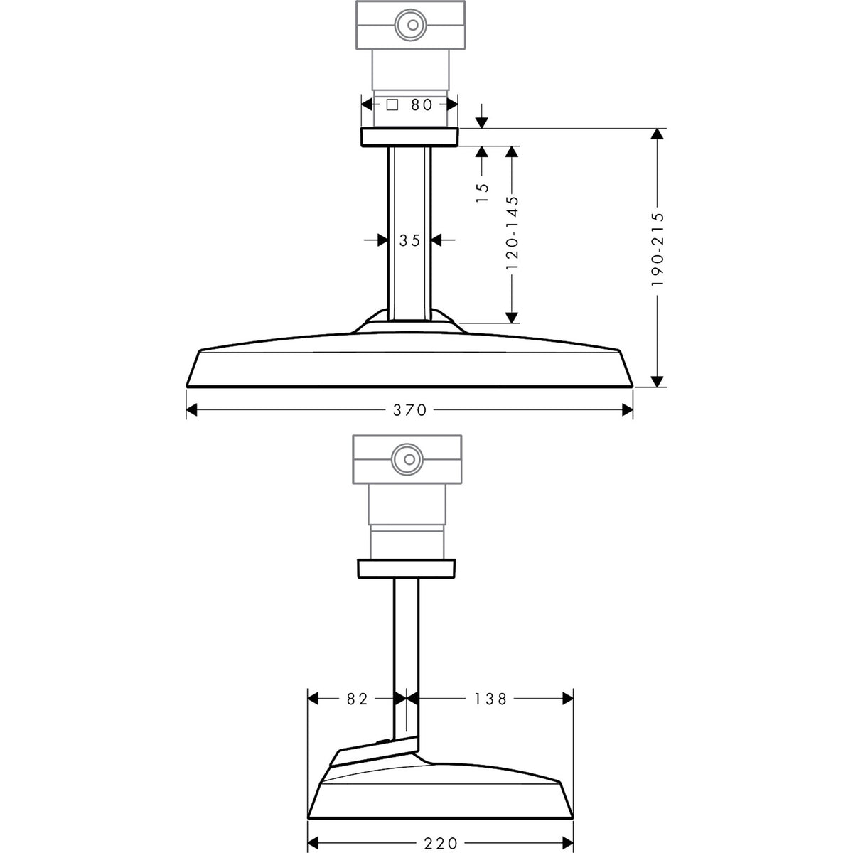 AXOR-ShowerSphere-Overhead-shower-370-220-2jet-EcoSmart-with-ceiling-connector-39758-technical-02
