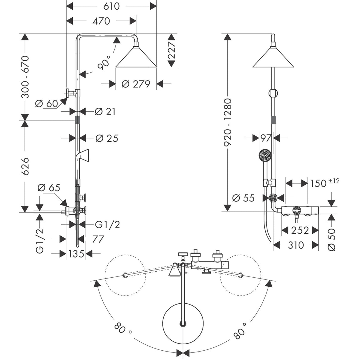 AXOR-Showers-Front-Showerpipe-with-thermostat-and-overhead-shower-240-2jet-26020-technical-03