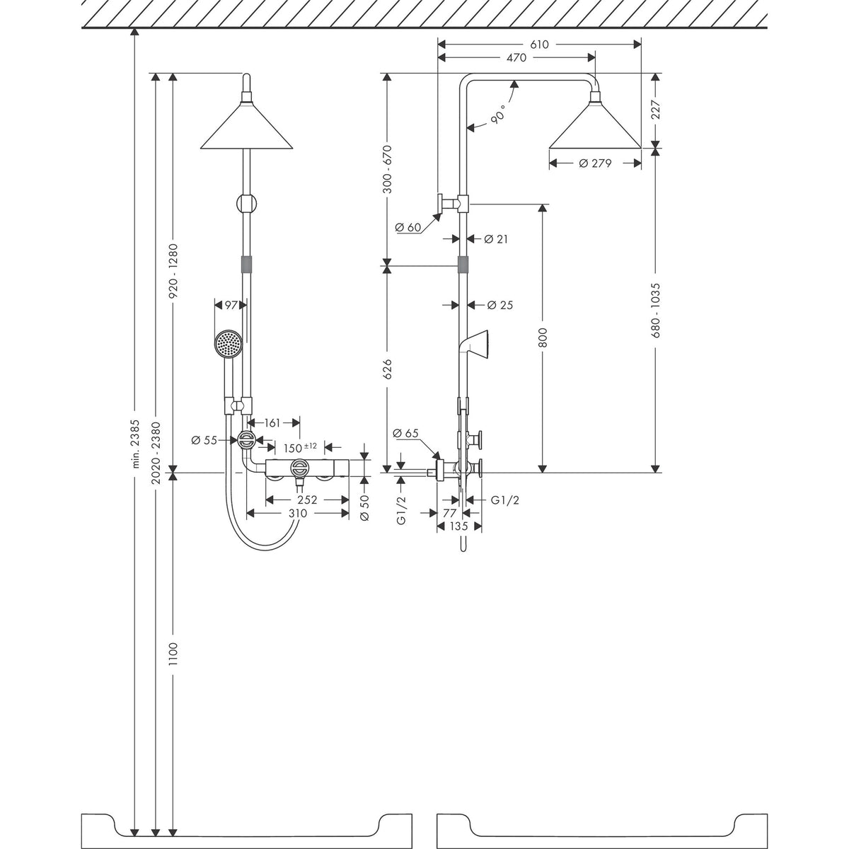 AXOR-Showers-Front-Showerpipe-with-thermostat-and-overhead-shower-240-2jet-26020-technical-05