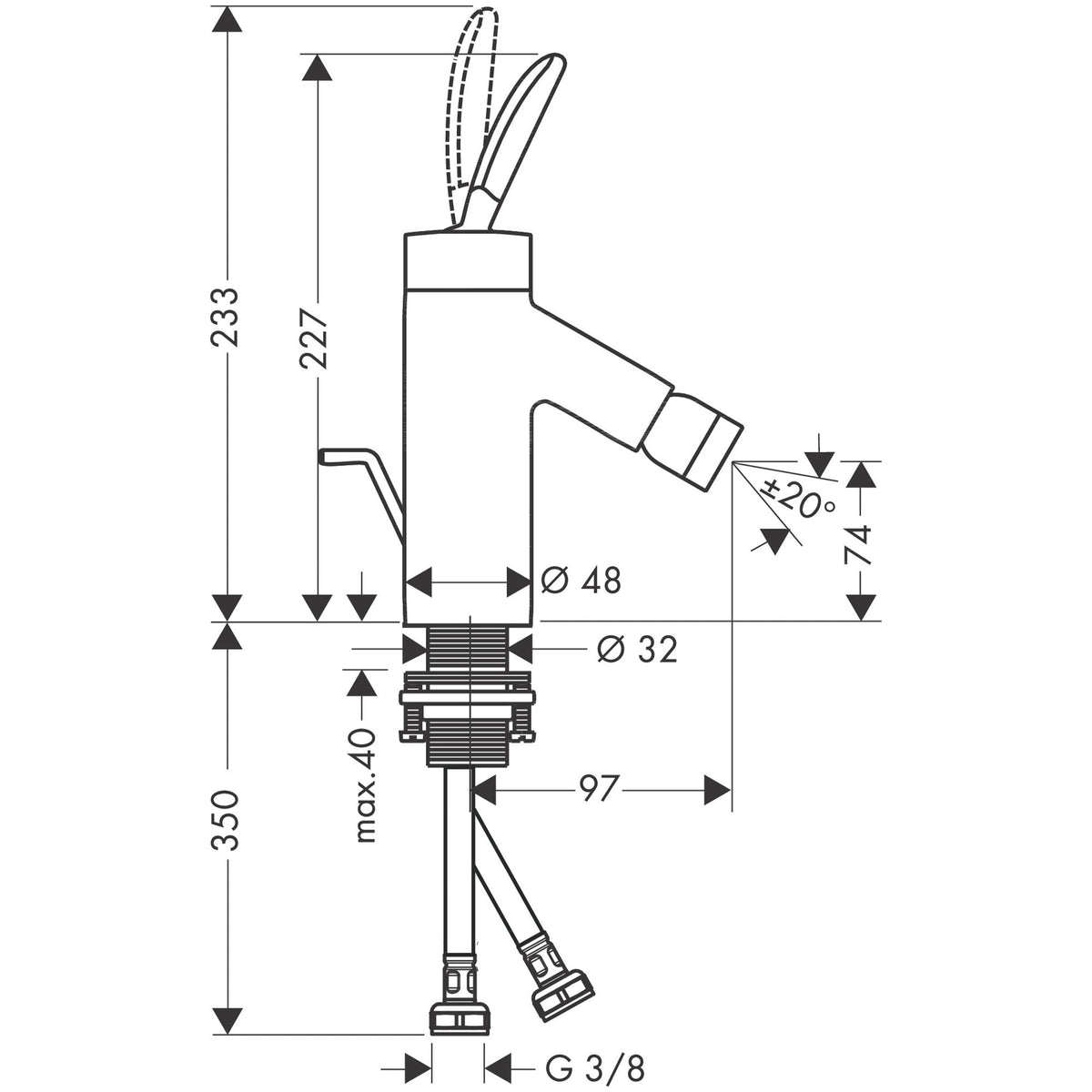 ברז בידה עם מערכת ניקוז אקסור AXOR Starck Classic Single lever bidet mixer with pop-up waste set