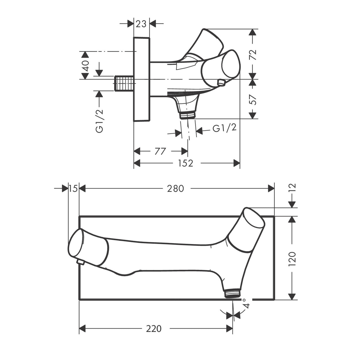 AXOR Starck Organic Shower thermostat for exposed installation Scale drawing / שרטוט מידות