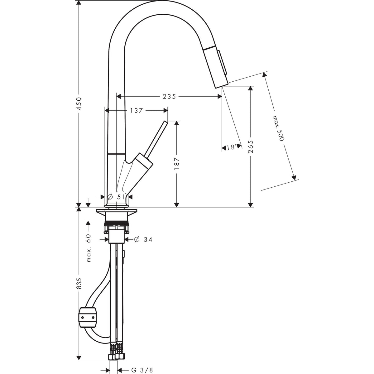 AXOR-Starck-Single-lever-kitchen-mixer-270-with-pull-out-spray-10821-technical-02