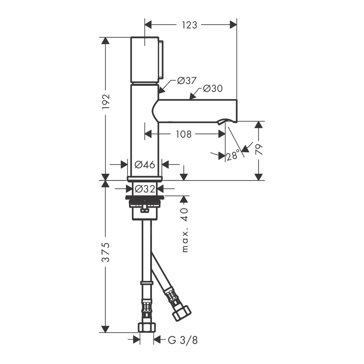 AXOR Uno Basin mixer Select 80 with waste set Scale drawing / שרטוט מידות