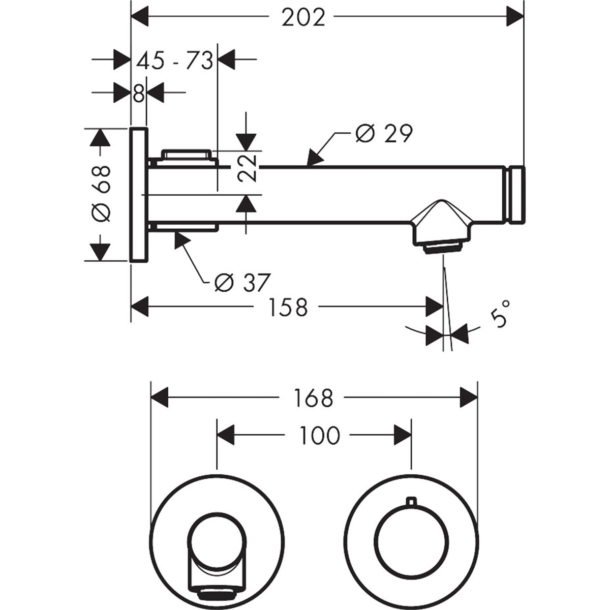 AXOR-Uno-Basin-mixer-for-concealed-installation-wall-mounted-Select-with-spout-158-mm-45112-technical-02