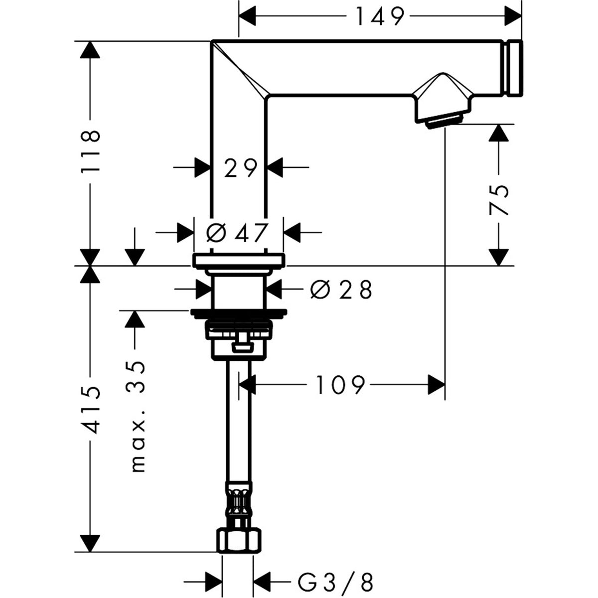 AXOR-Uno-Pillar-tap-Select-80-without-waste-set-45130-technical-02