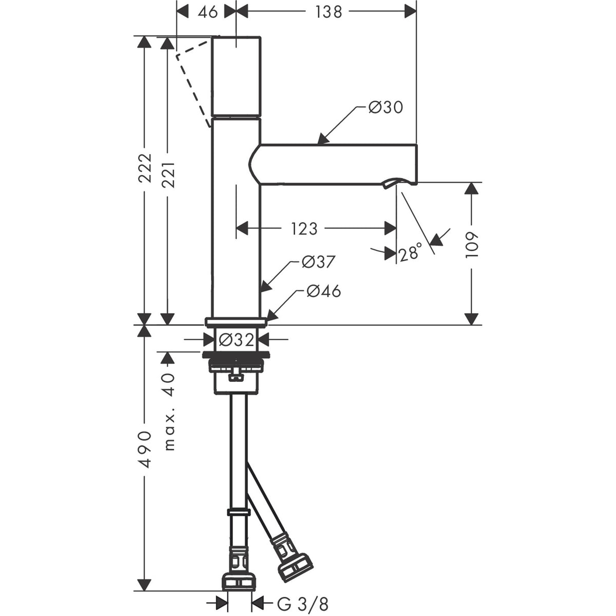 AXOR-Uno-Single-lever-basin-mixer-110-with-zero-handle-and-waste-set-45002-technical-02
