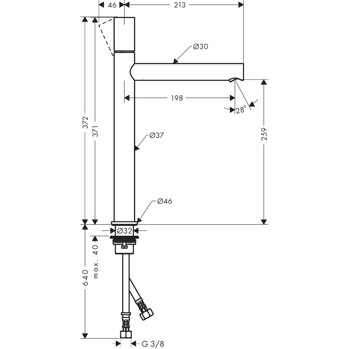AXOR-Uno-Single-lever-basin-mixer-260-with-zero-handle-for-wash-bowls-and-waste-set-45004-technical-02