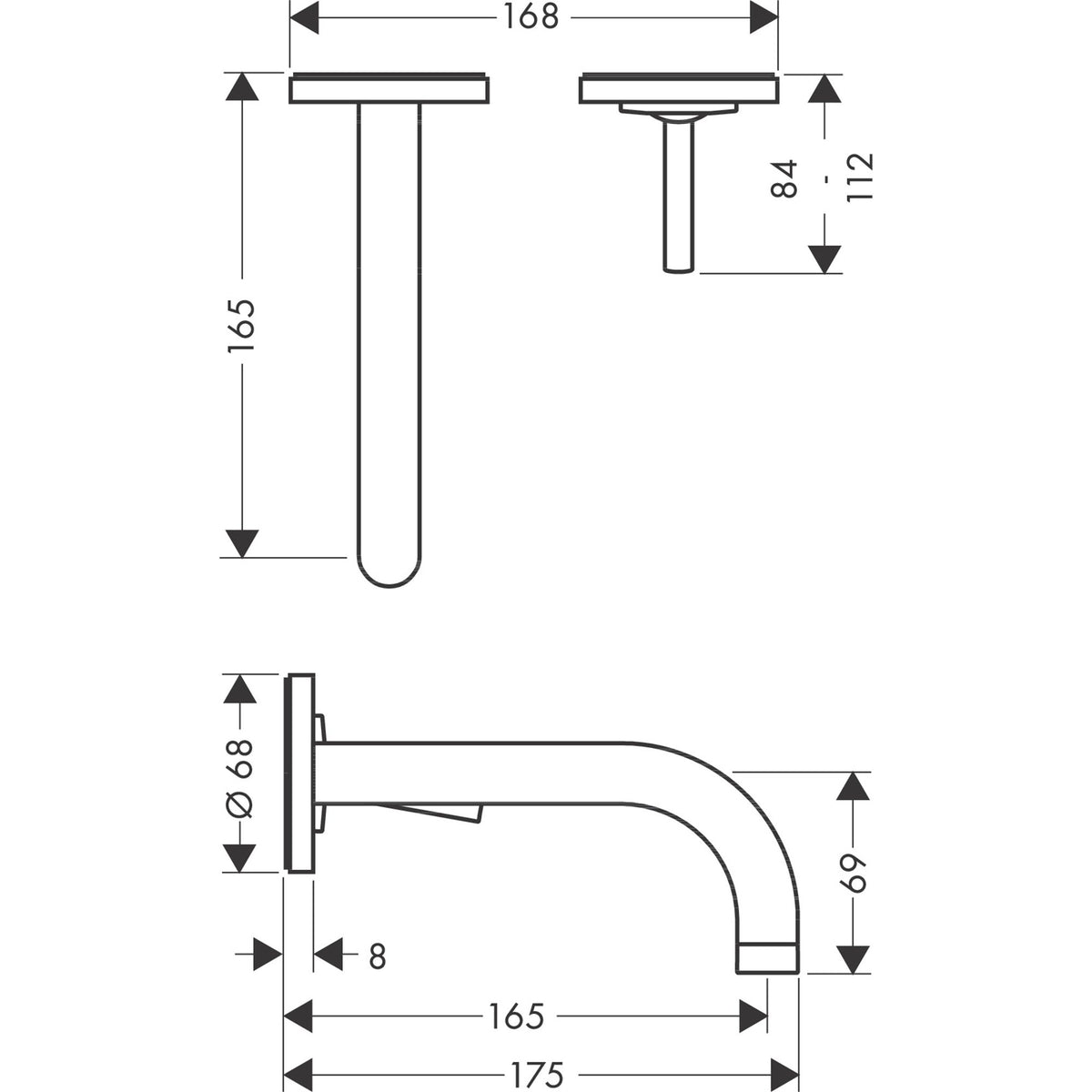 AXOR-Uno-Single-lever-basin-mixer-for-concealed-installation-wall-mounted-with-spout-165-mm-and-escutcheons-38113-technical-04