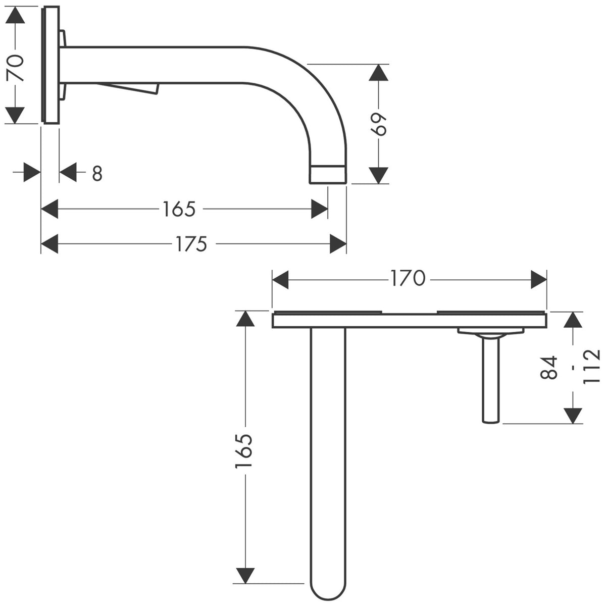 AXOR-Uno-Single-lever-basin-mixer-for-concealed-installation-wall-mounted-with-spout-165-mm-and-plate-38112-technical-02