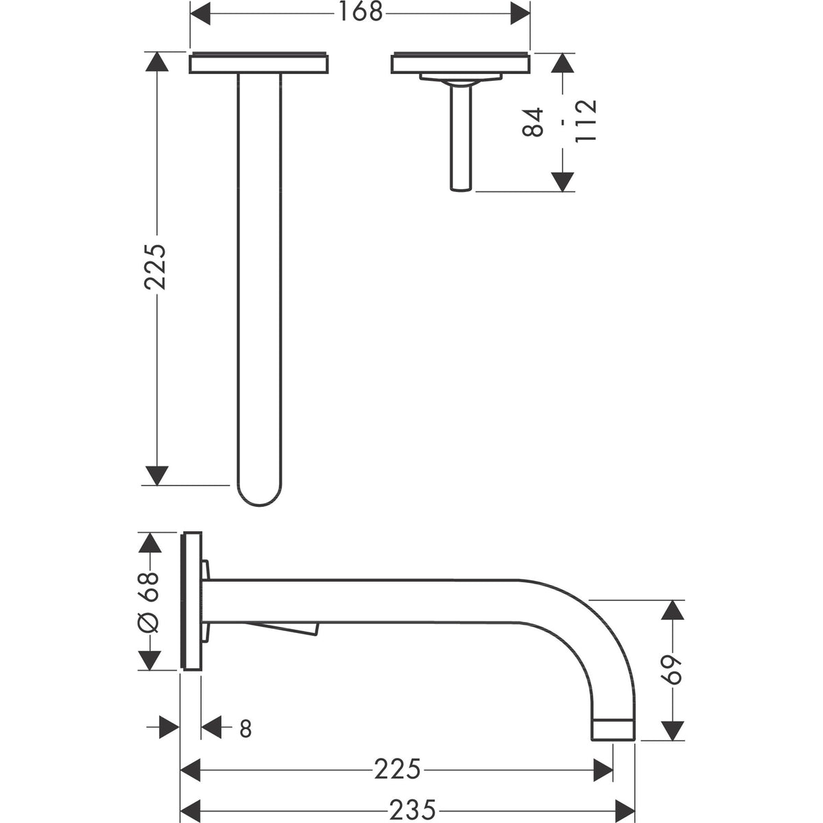 AXOR-Uno-Single-lever-basin-mixer-for-concealed-installation-wall-mounted-with-spout-225-mm-and-escutcheons-38116-technical-04