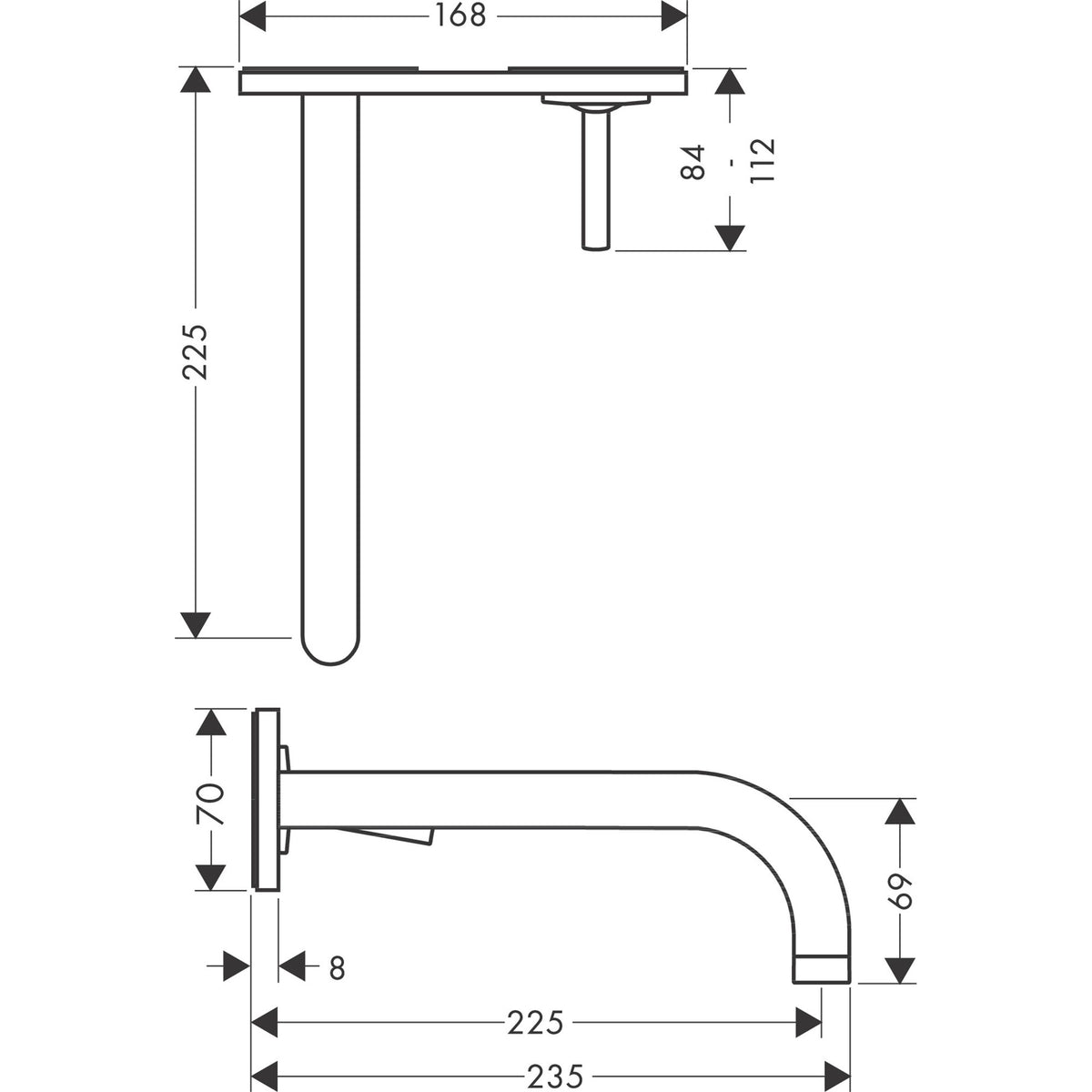AXOR-Uno-Single-lever-basin-mixer-for-concealed-installation-wall-mounted-with-spout-225-mm-and-plate-38115-technical-02