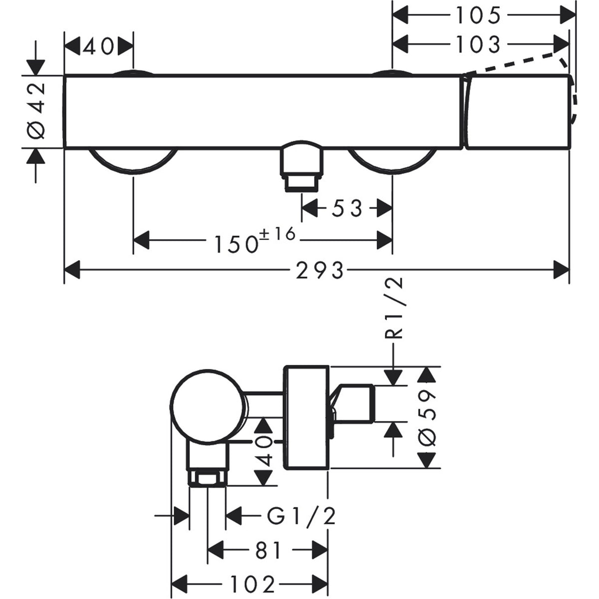 AXOR-Uno-Single-lever-shower-mixer-for-exposed-installation-with-zero-handle-45600-technical-02