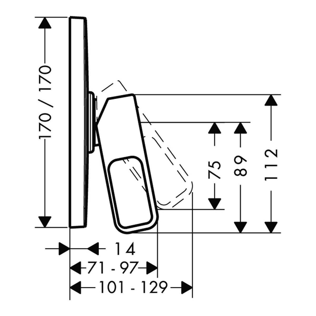AXOR Urquiola Single lever shower mixer for concealed installation Scale drawing / שרטוט מידות