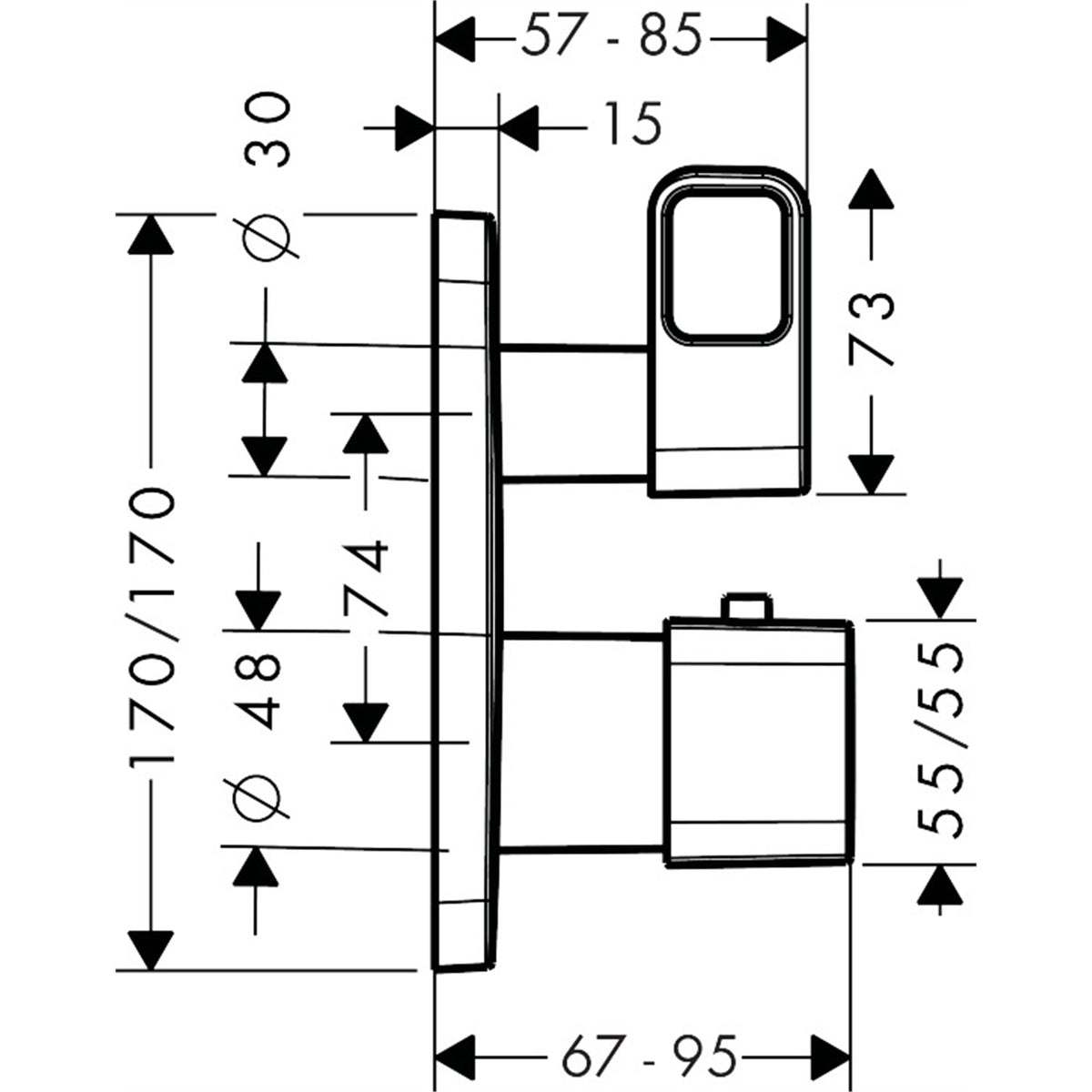 AXOR-Urquiola-Thermostat-for-concealed-installation-with-shut-off-diverter-valve-11733-technical-01