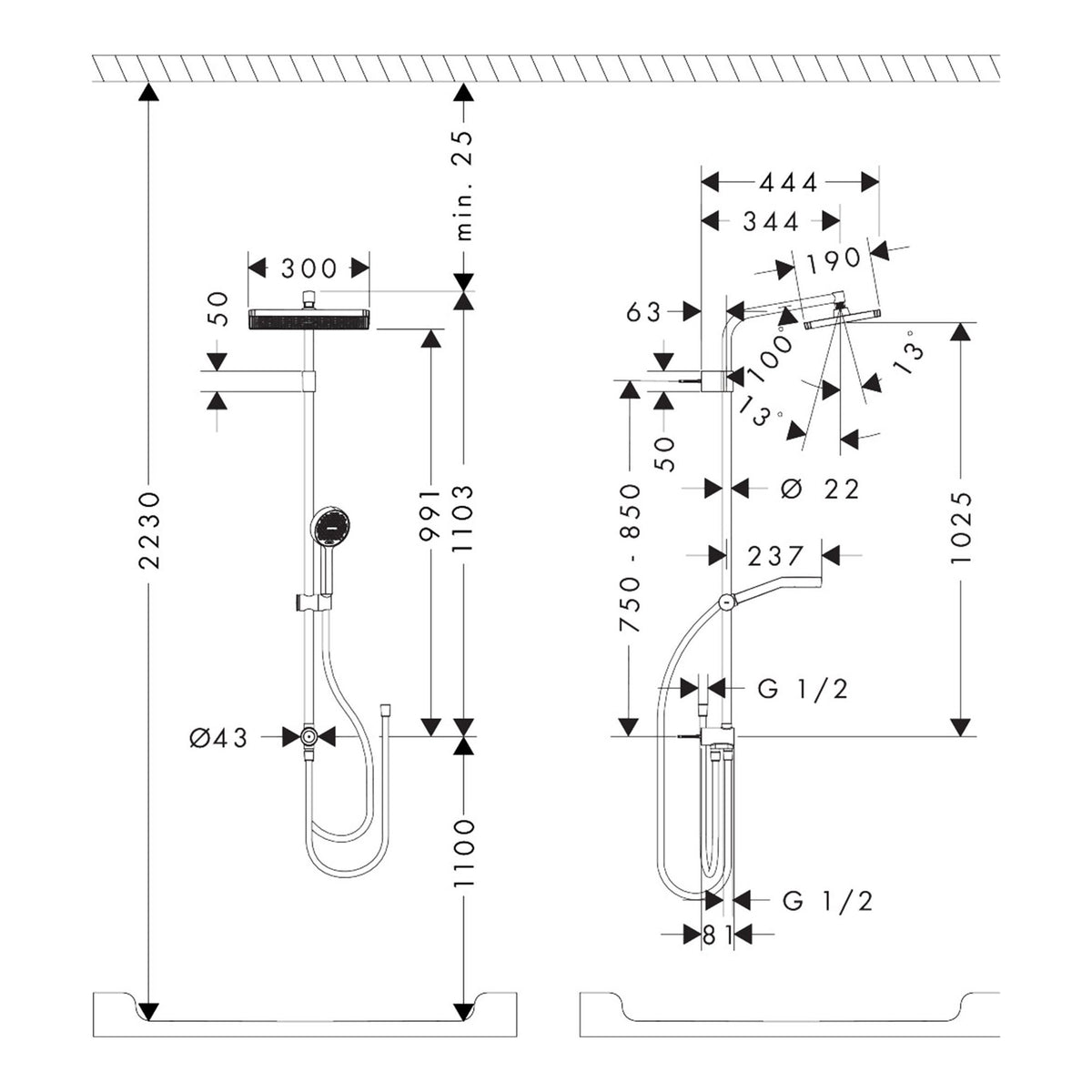 Hansgrohe Activera Q Showerpipe 290 180 1jet EcoSmart Reno 28757000 technical 02.jpg