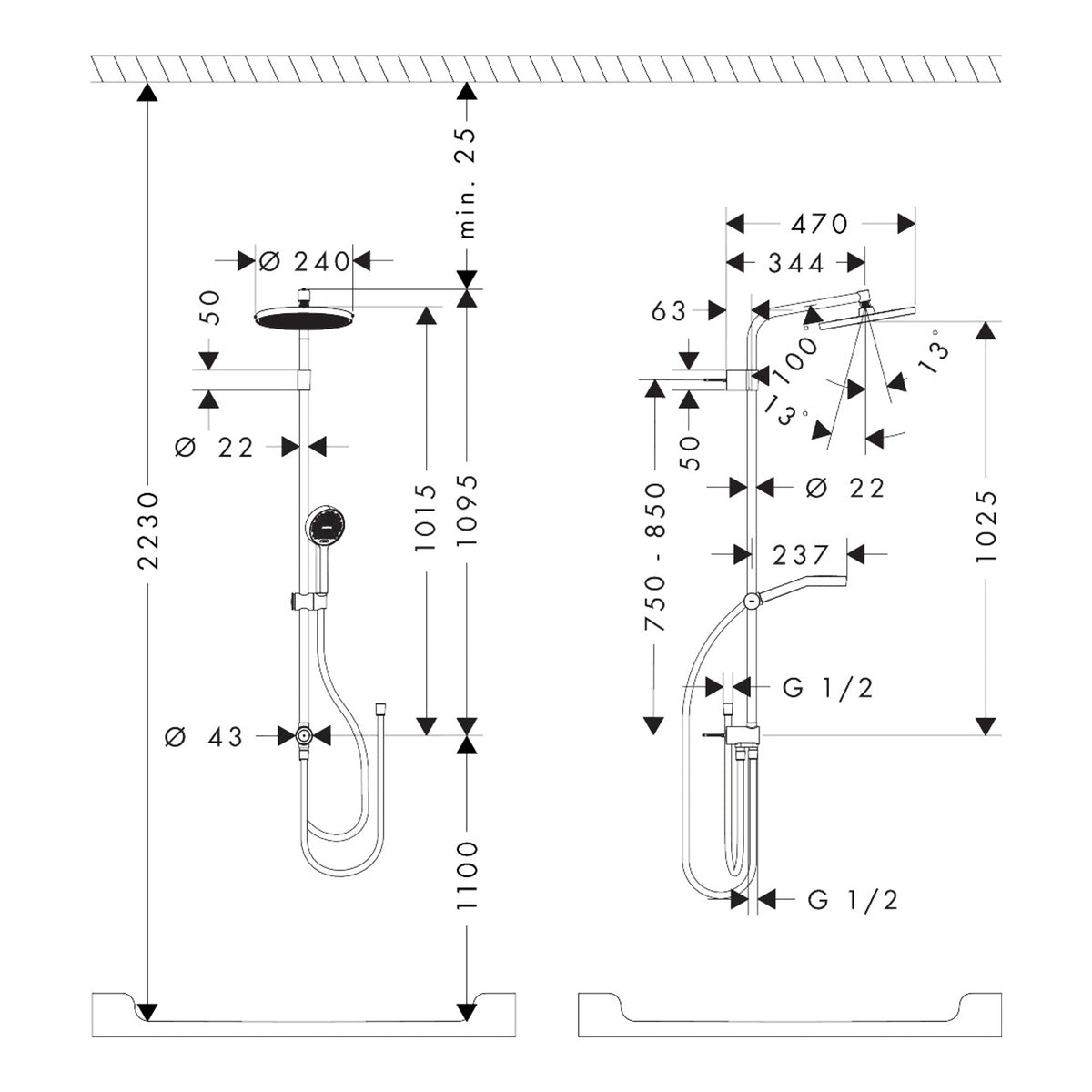 Hansgrohe Activera S Showerpipe 240 1jet EcoSmart Reno Varia Installation example