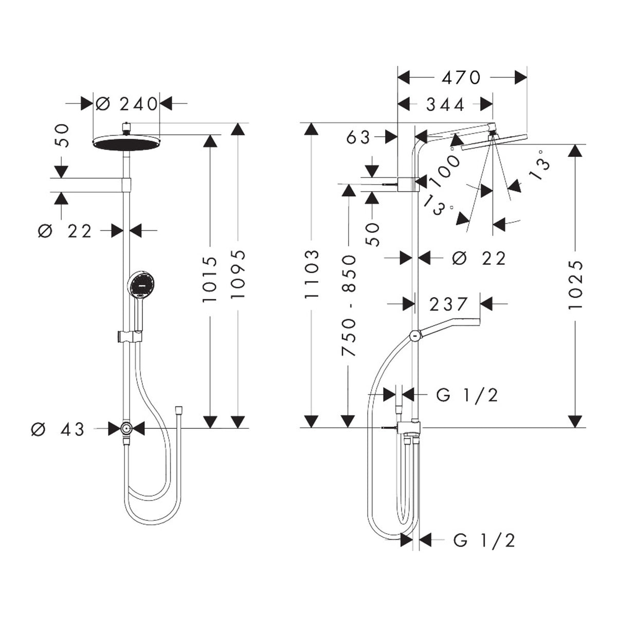 Hansgrohe Activera S Showerpipe 240 1jet EcoSmart mit Ecostat Fine Varia 28074000 technical 02.jpg