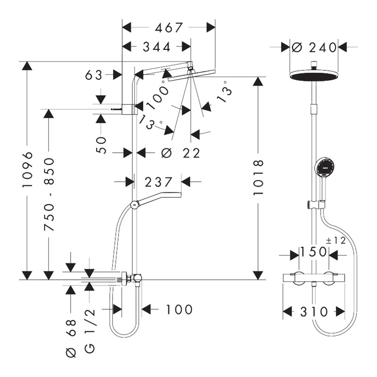 Hansgrohe Activera S Showerpipe 240 1jet EcoSmart with Ecostat Fine C3 Varia 28073000 technical 01.jpg
