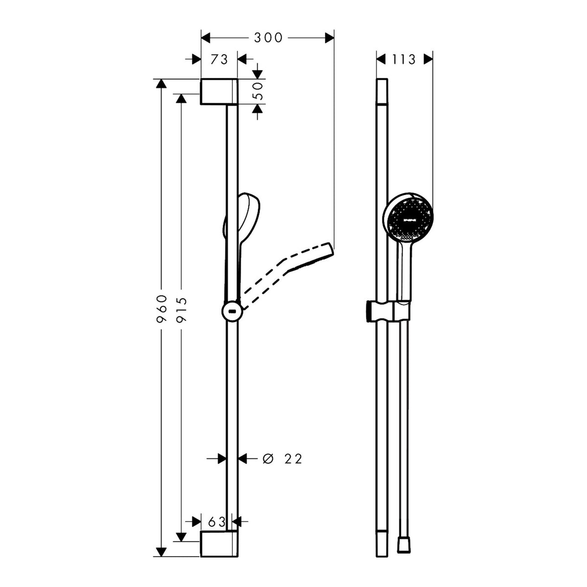 Hansgrohe Activera Select S Shower set 95 2jet EcoSmart with booster and shower bar 90 cm 28864000 technical 01.jpg