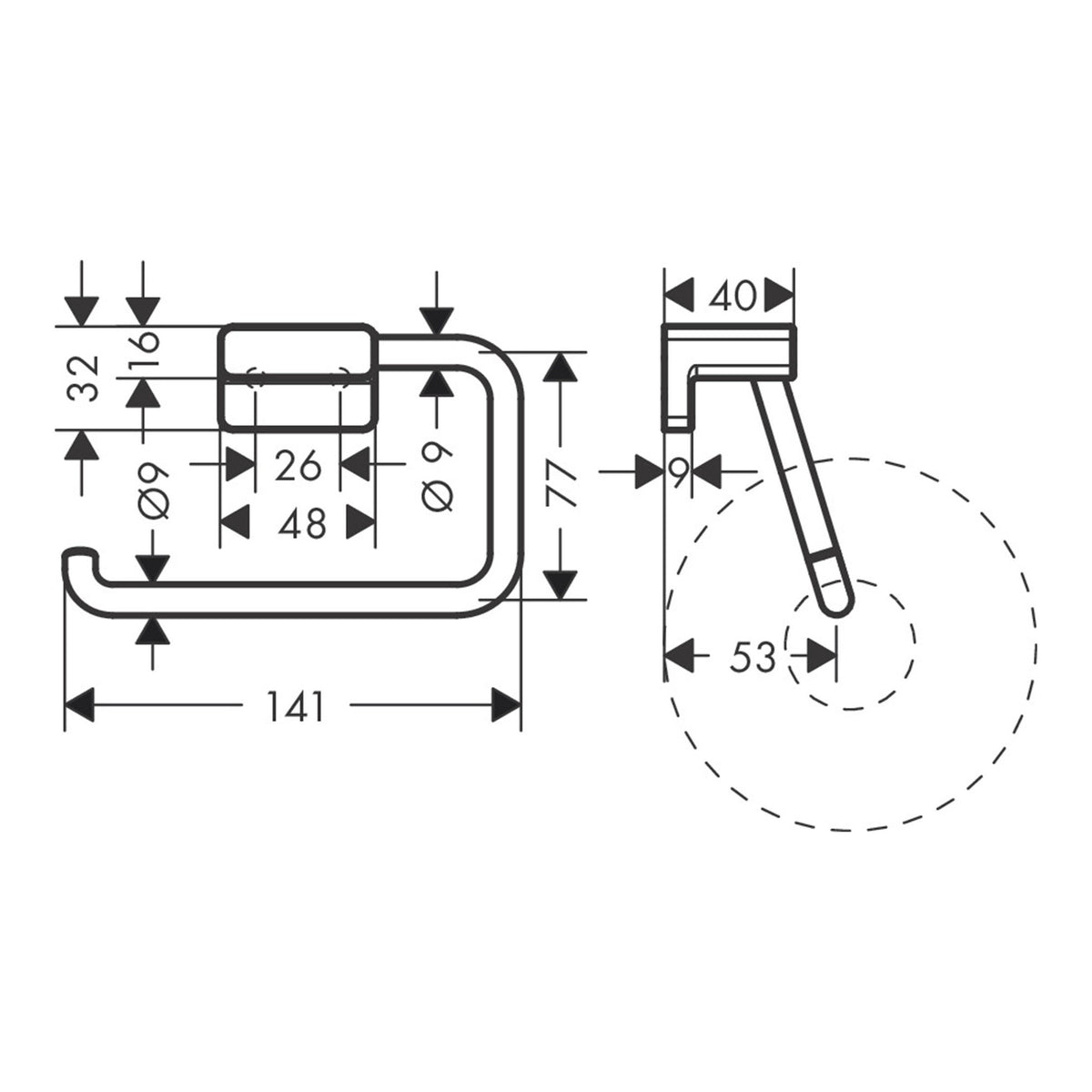 Hansgrohe AddStoris Q Toilet paper holder 41771140 technical 01.jpg