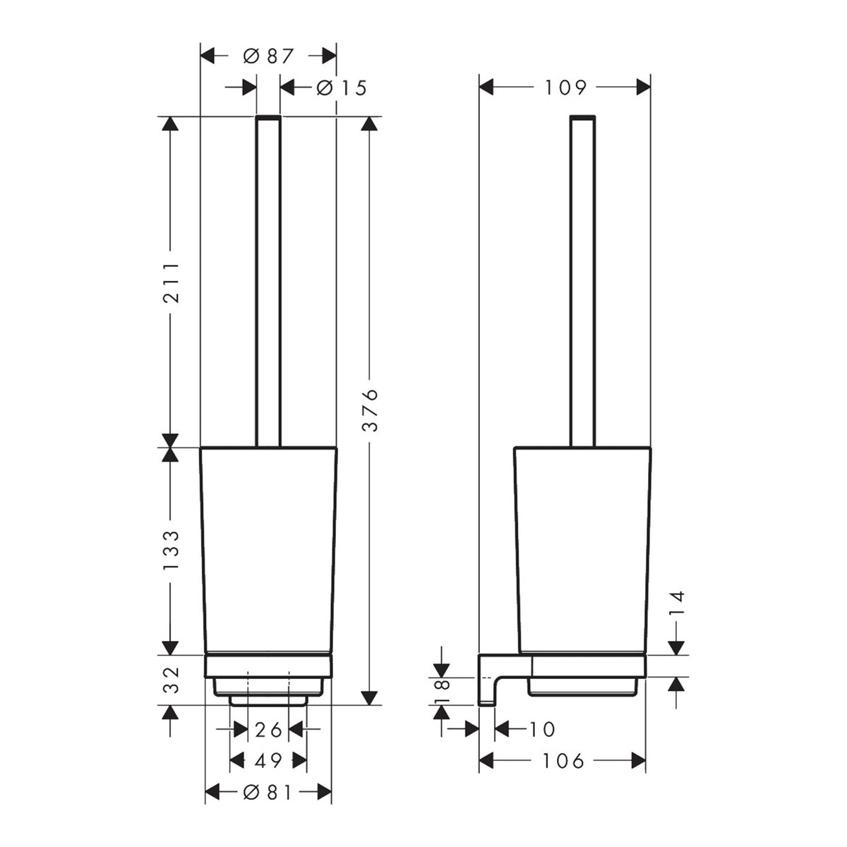 Hansgrohe AddStoris S Toilet brush holder wall mounted 41782140 technical 01.jpg