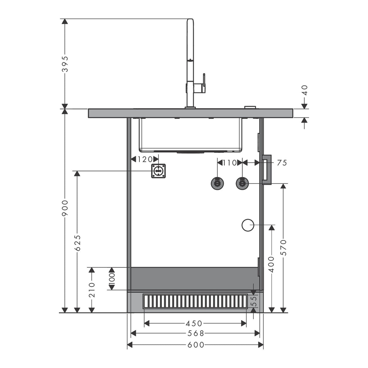 Hansgrohe Aqittura M91 SodaSystem 210 pull out spout 1jet sBox lite starter set 76839000 technical 03.jpg