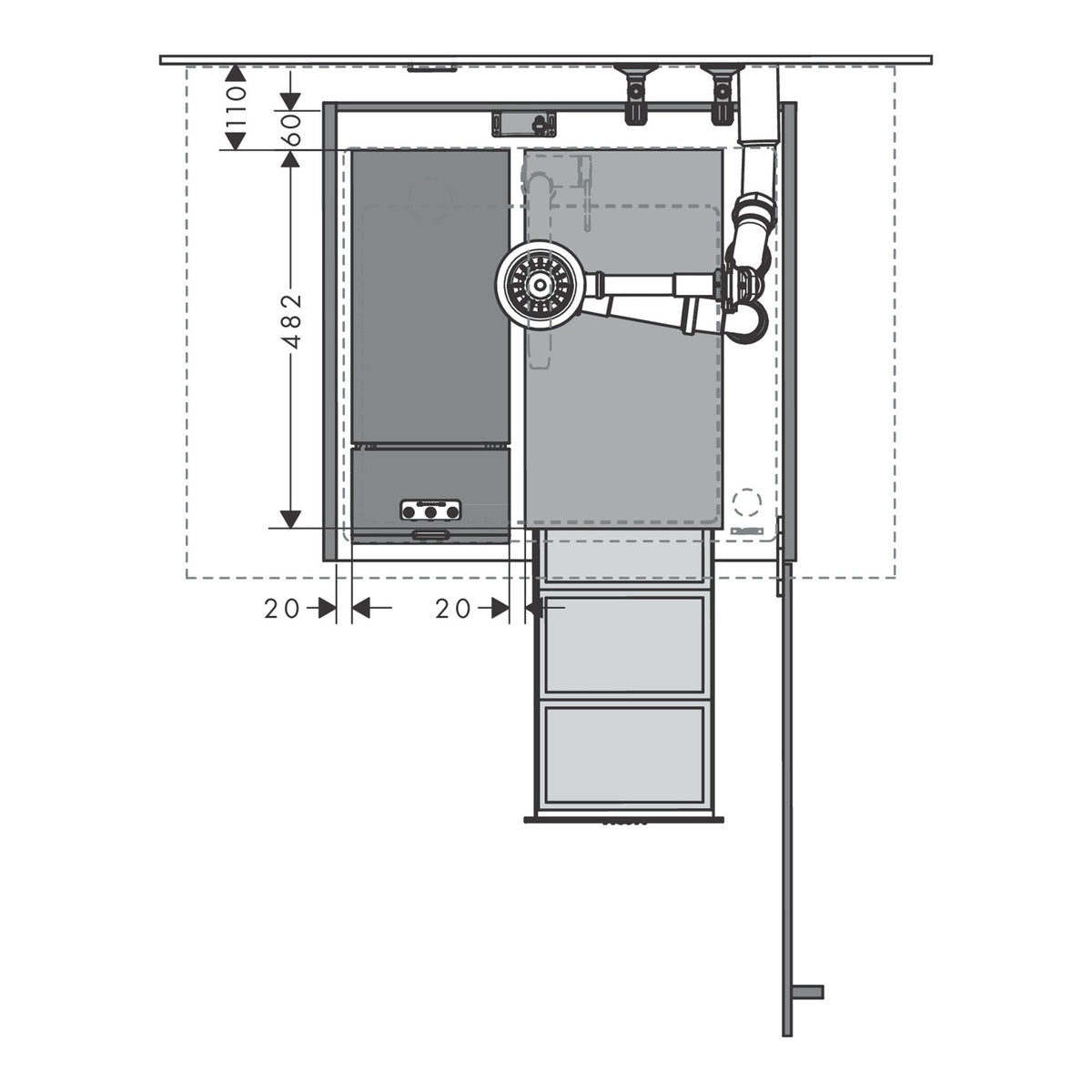 Hansgrohe Aqittura M91 SodaSystem 210 pull out spout 1jet sBox lite starter set 76839000 technical 05.jpg
