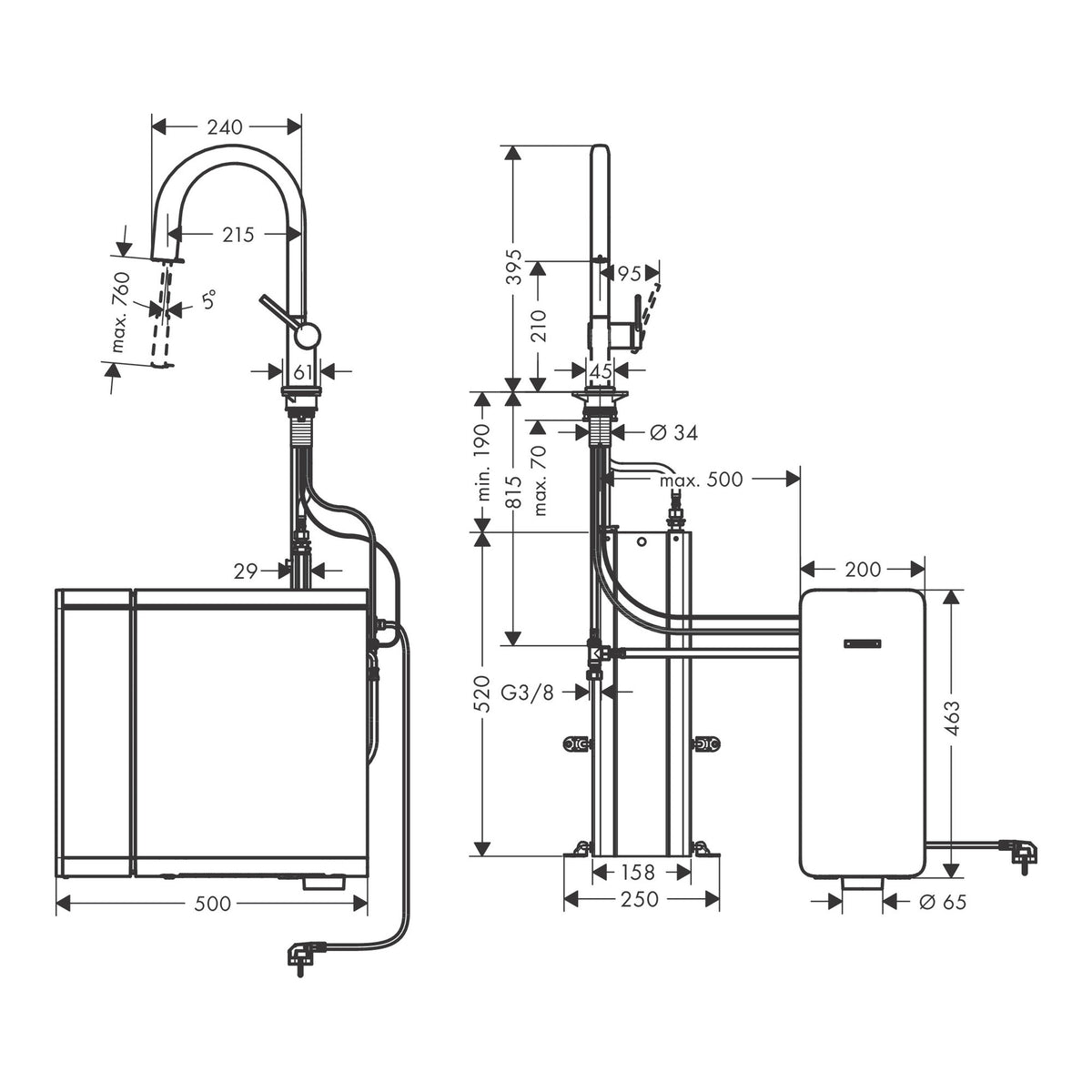 Hansgrohe Aqittura M91 SodaSystem 210 pull out spout 1jet sBox starter set 76806000 technical 02.jpg