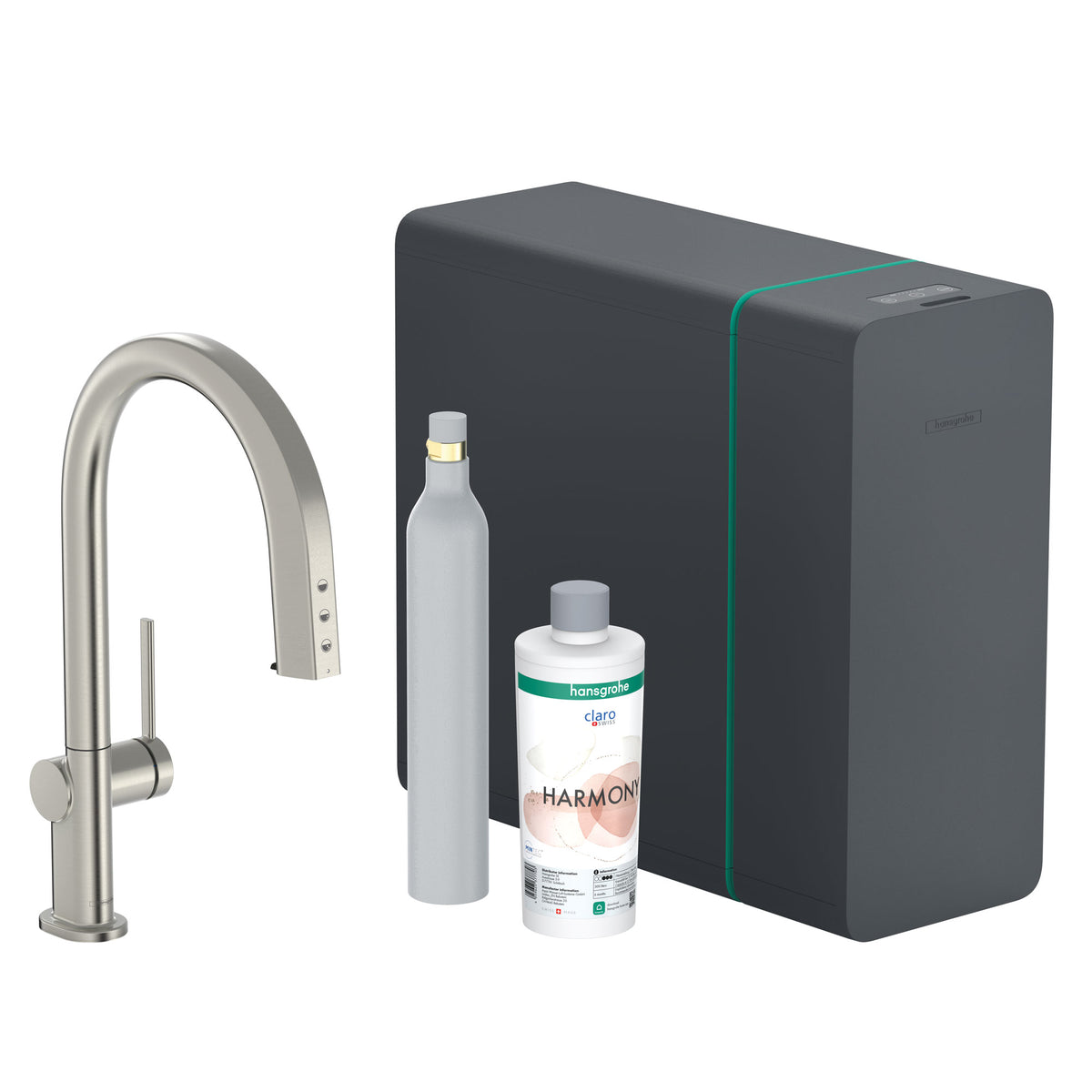 Hansgrohe-Aqittura-M91-SodaSystem-210-pull-out-spout-1jet-sBox-starter-set-Stainless-Steel-Finish-76806800
