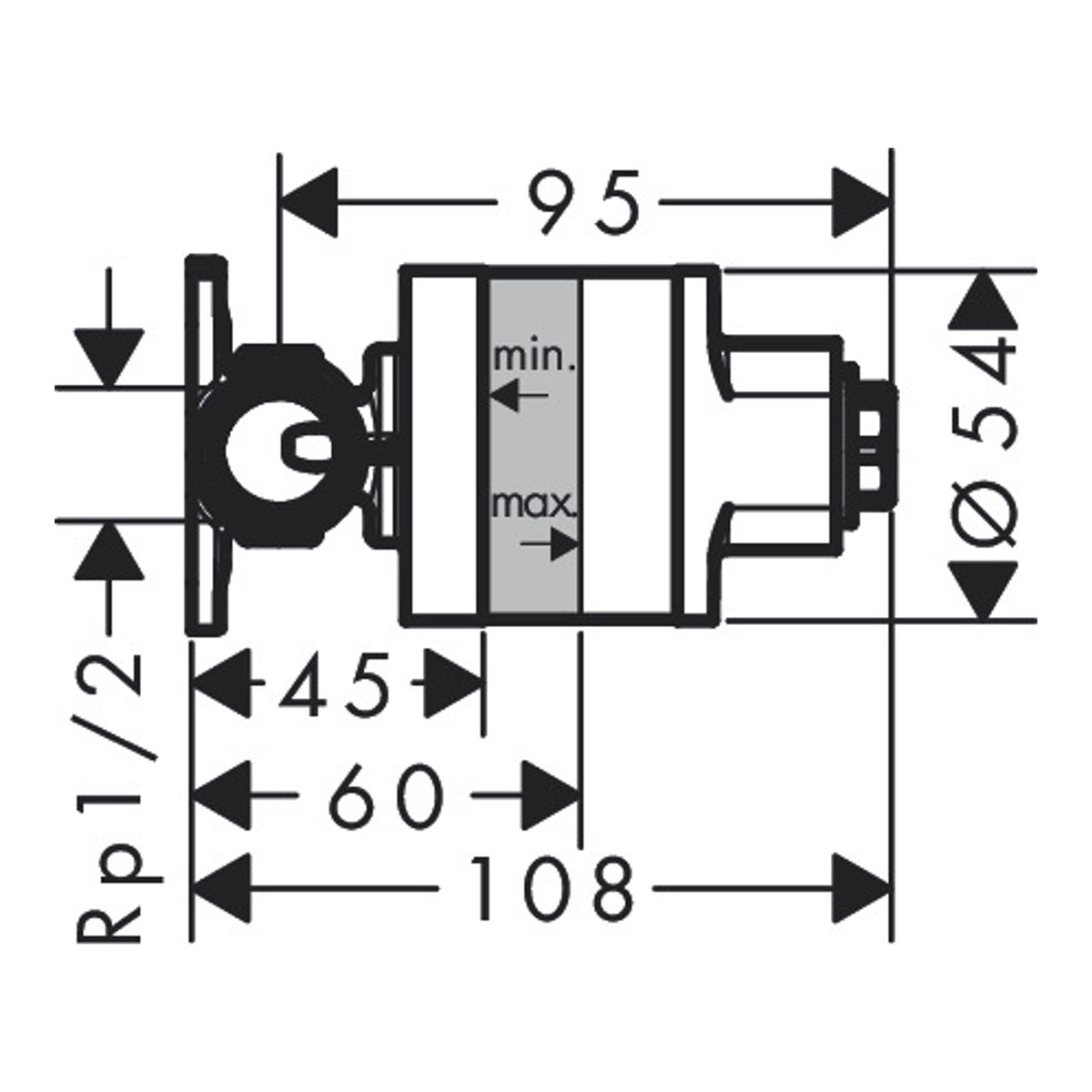 Hansgrohe Basic set for mixed water bidette Scale drawing / שרטוט מידות