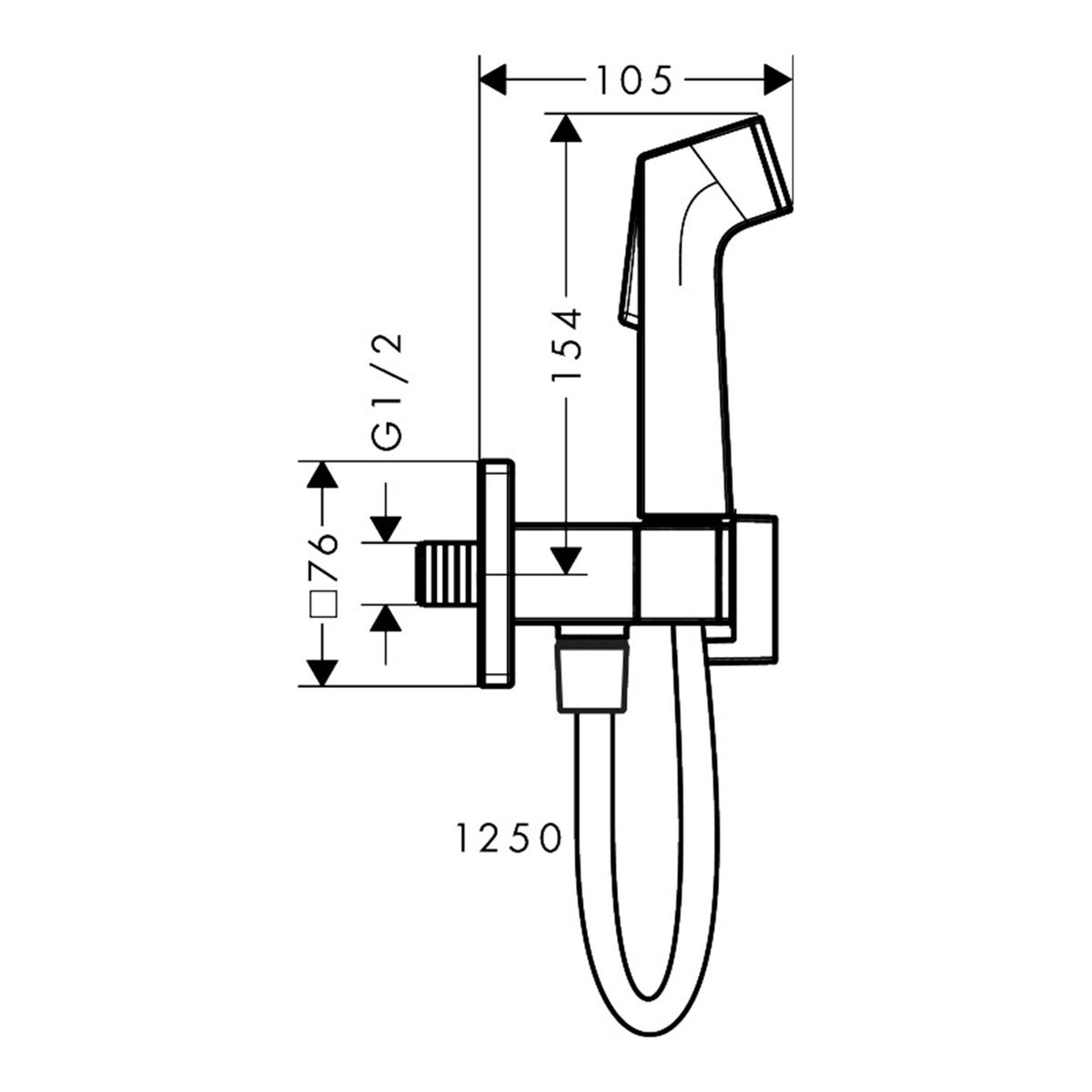 Hansgrohe Bidette hand shower 1jet E EcoSmart for cold water with shower holder and hose 125 cm 29231000 technical 01.jpg