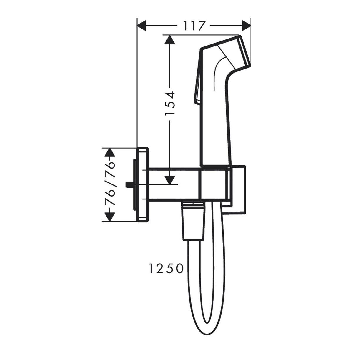 Hansgrohe Bidette hand shower 1jet E EcoSmart for warm water with shower holder and shower hose 125 cm 29233000 technical 01.jpg