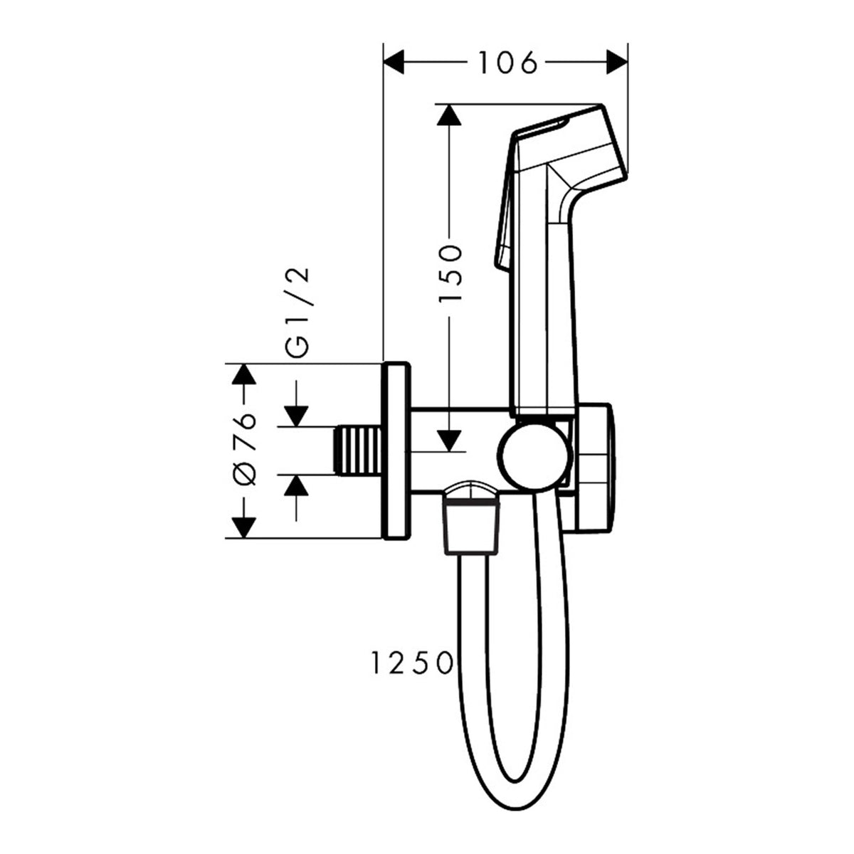 Hansgrohe Bidette hand shower 1jet S EcoSmart for cold water with shower holder and shower hose 125 cm 29230000 technical 01.jpg
