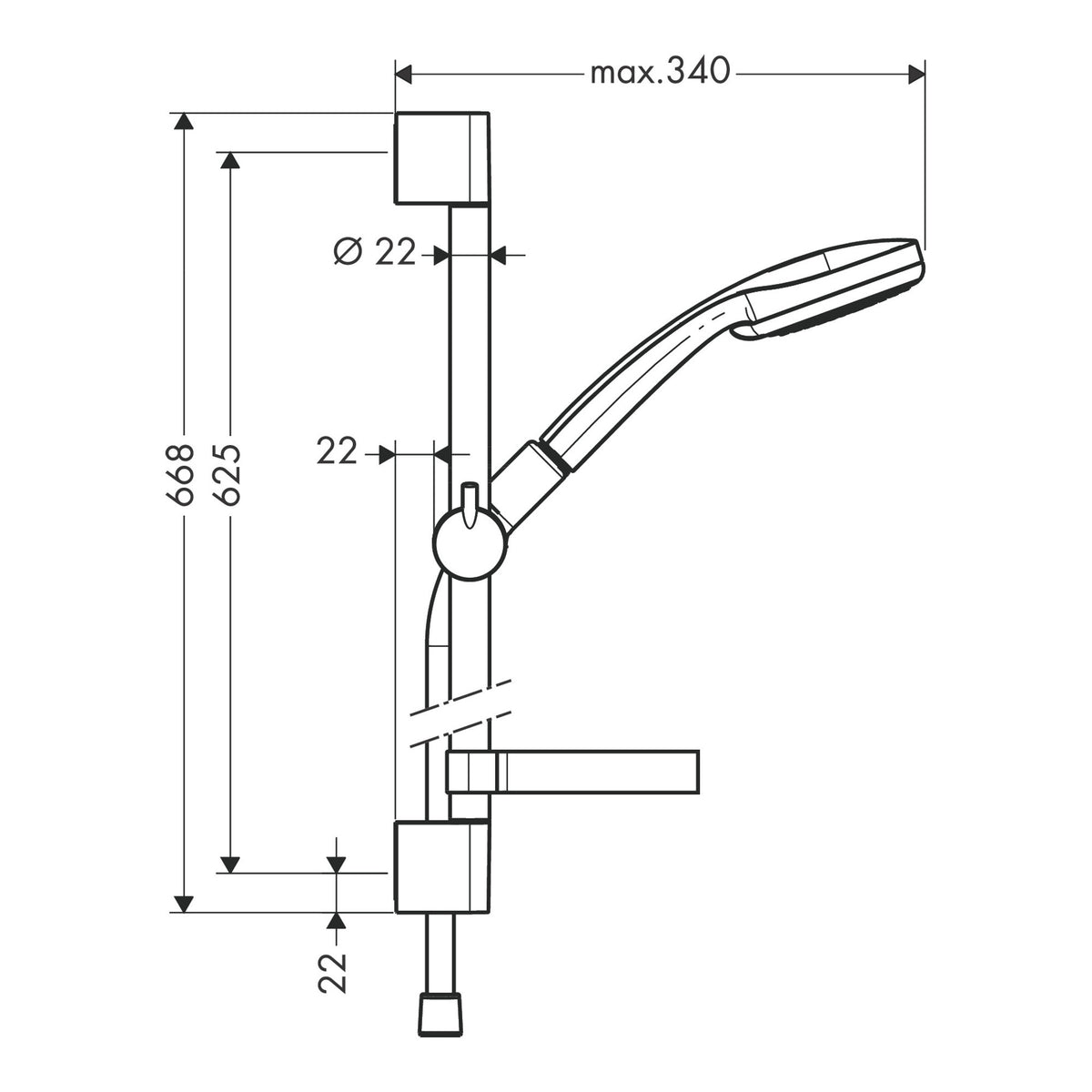 Hansgrohe Croma 100 Shower set Vario with shower bar 65 cm and soap dish 27772000 technical 02.jpg