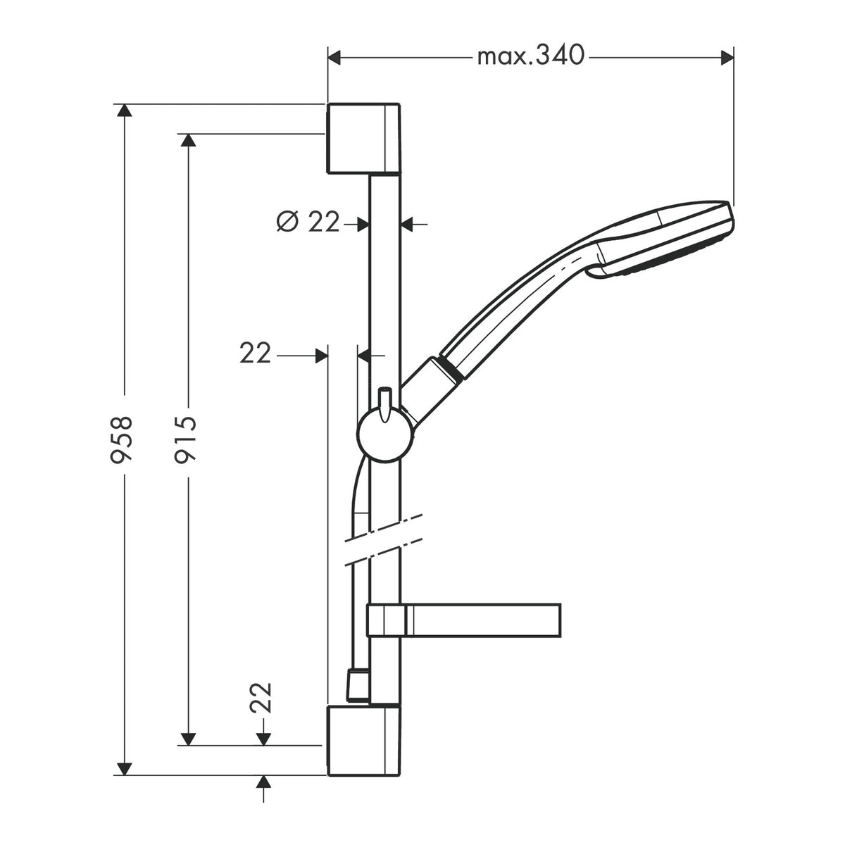 Hansgrohe Croma 100 Shower set Vario with shower bar 90 cm and soap dish 27771000 technical 02.jpg