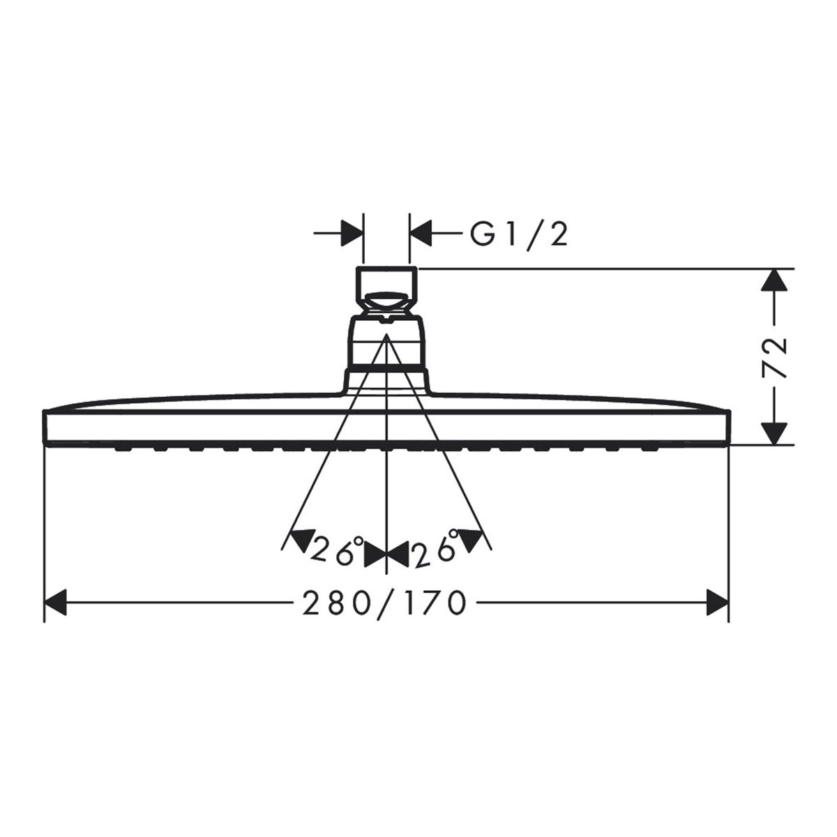 Hansgrohe Croma E Overhead shower 280 1jet EcoSmart 26258000 technical 01.jpg