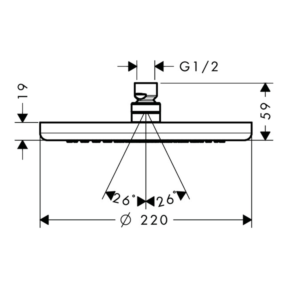 Hansgrohe Croma Overhead shower 220 1jet 26464000 technical 01.jpg