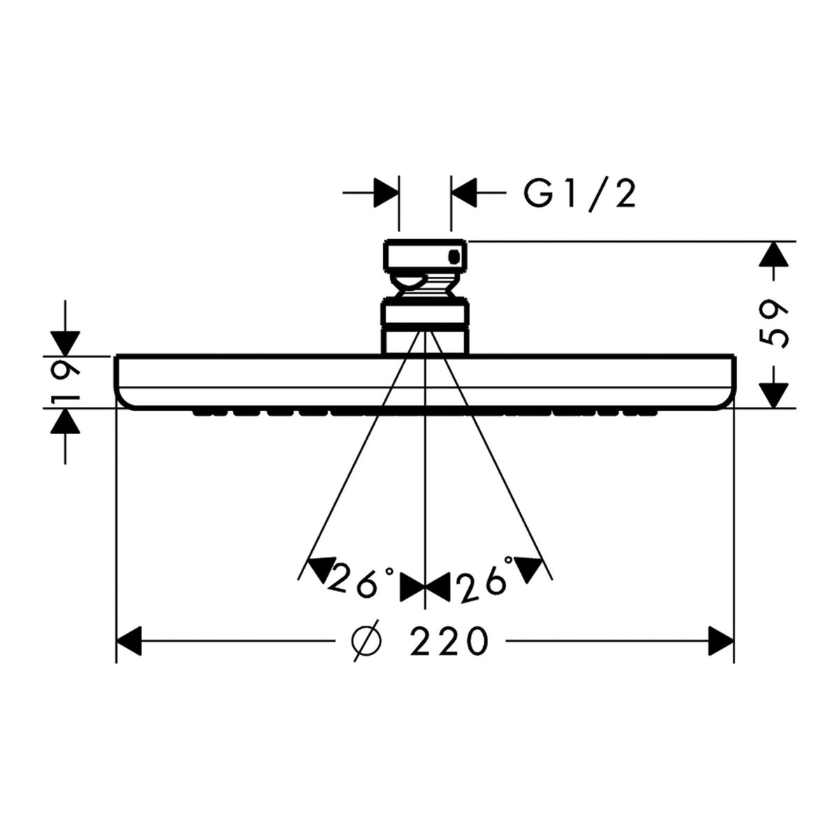 Hansgrohe Croma Overhead shower 220 1jet 26464000 technical 02.jpg