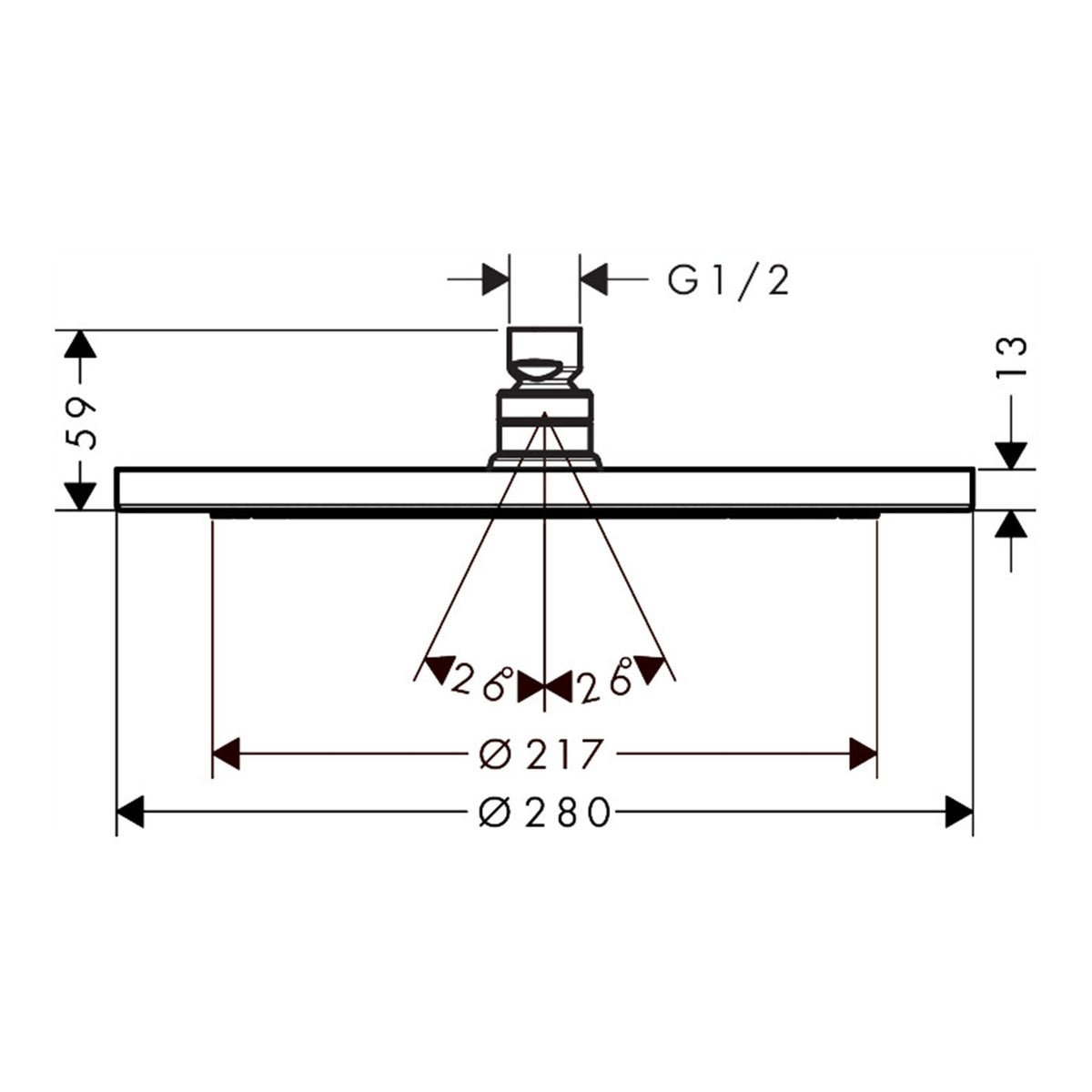 Hansgrohe Croma Overhead shower 280 1jet 26220000 technical 01.jpg