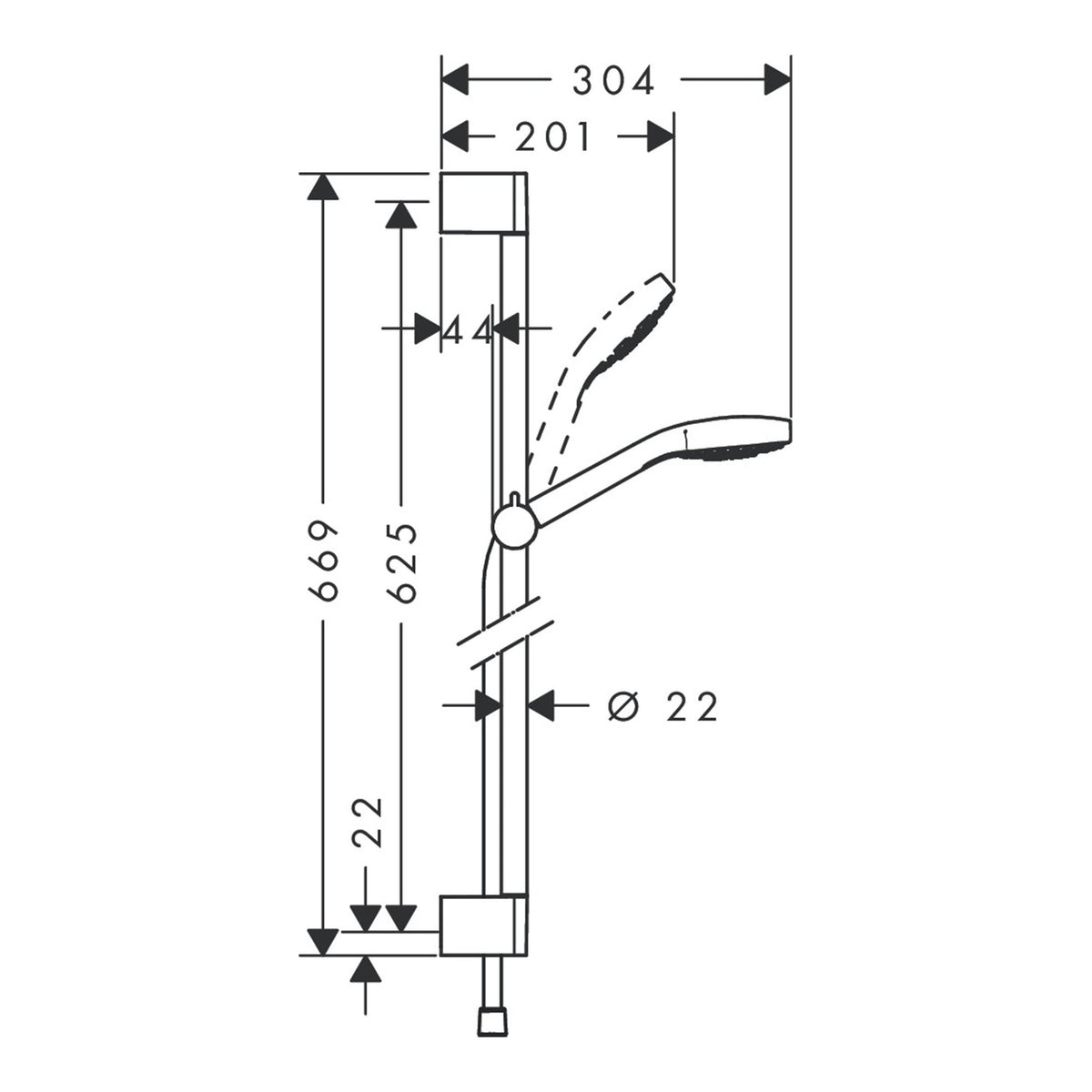 Hansgrohe Croma Select S Shower set 110 Vario EcoSmart with shower bar 65 cm 26563400 technical 01.jpg