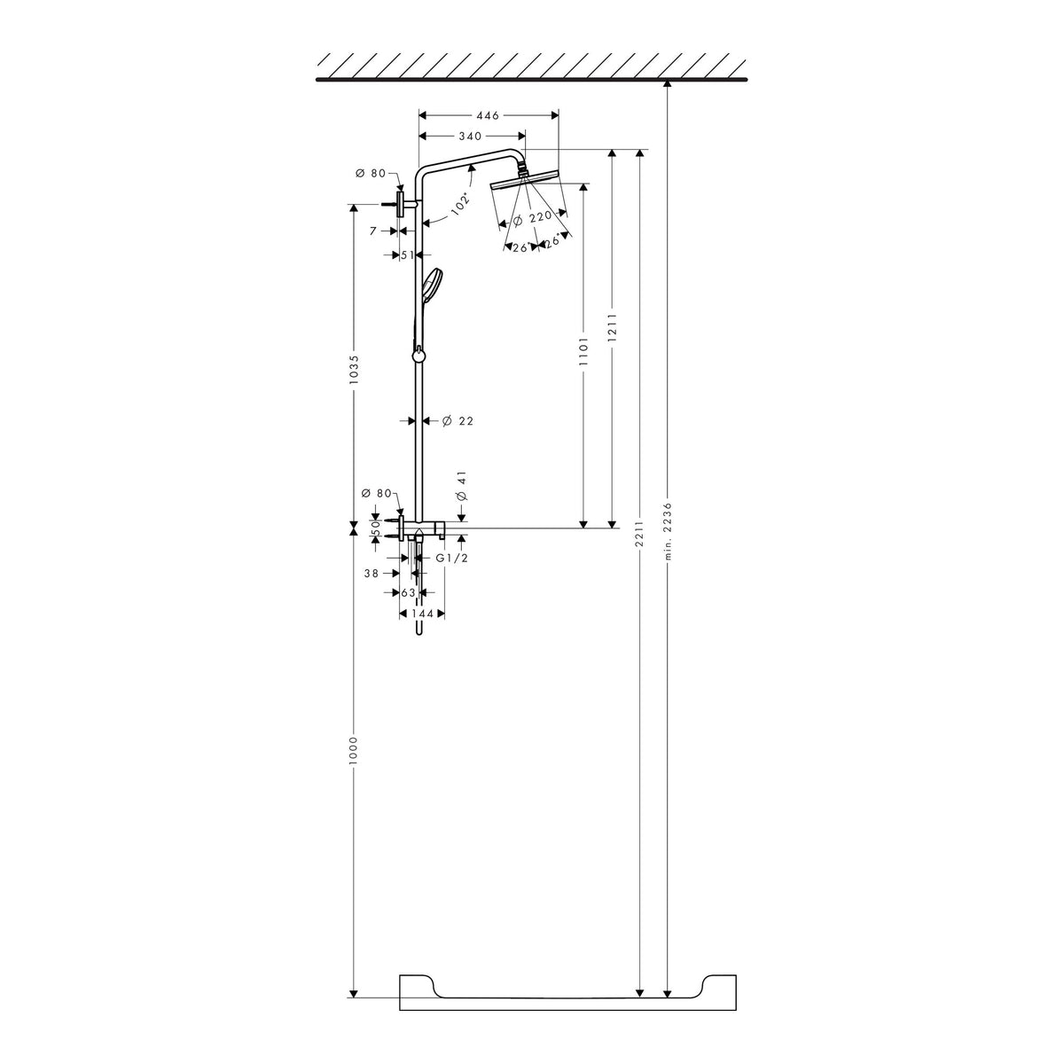 Hansgrohe Croma Showerpipe 220 1jet Reno Installation example