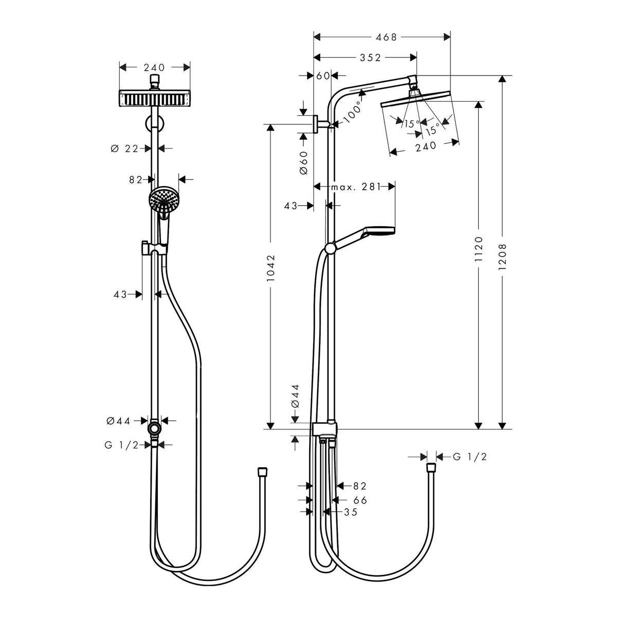 Hansgrohe Crometta E Showerpipe 240 1jet EcoSmart Reno 27289000 technical 01.jpg