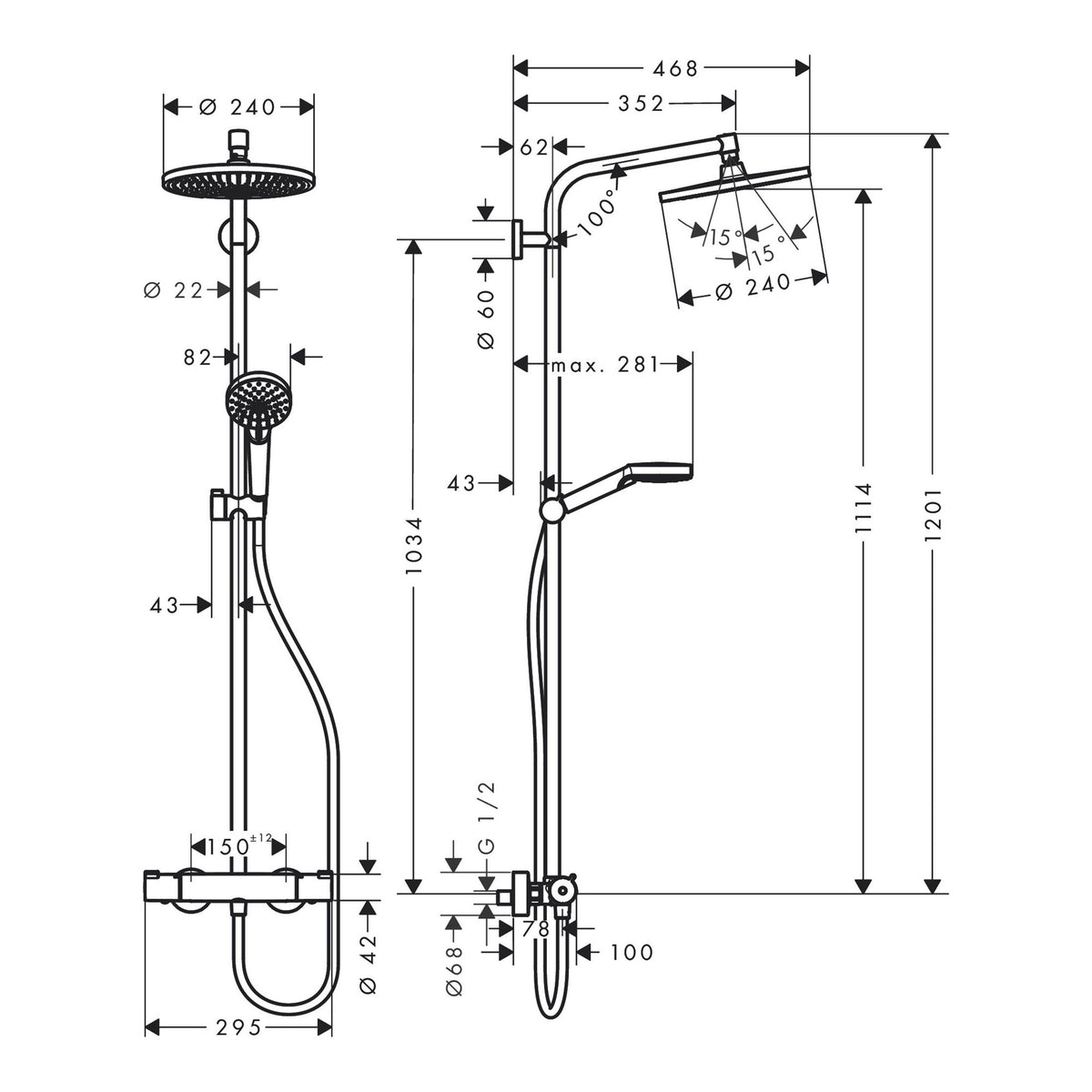 Hansgrohe Crometta S Showerpipe 240 1jet EcoSmart with thermostat 27268000 technical 01.jpg